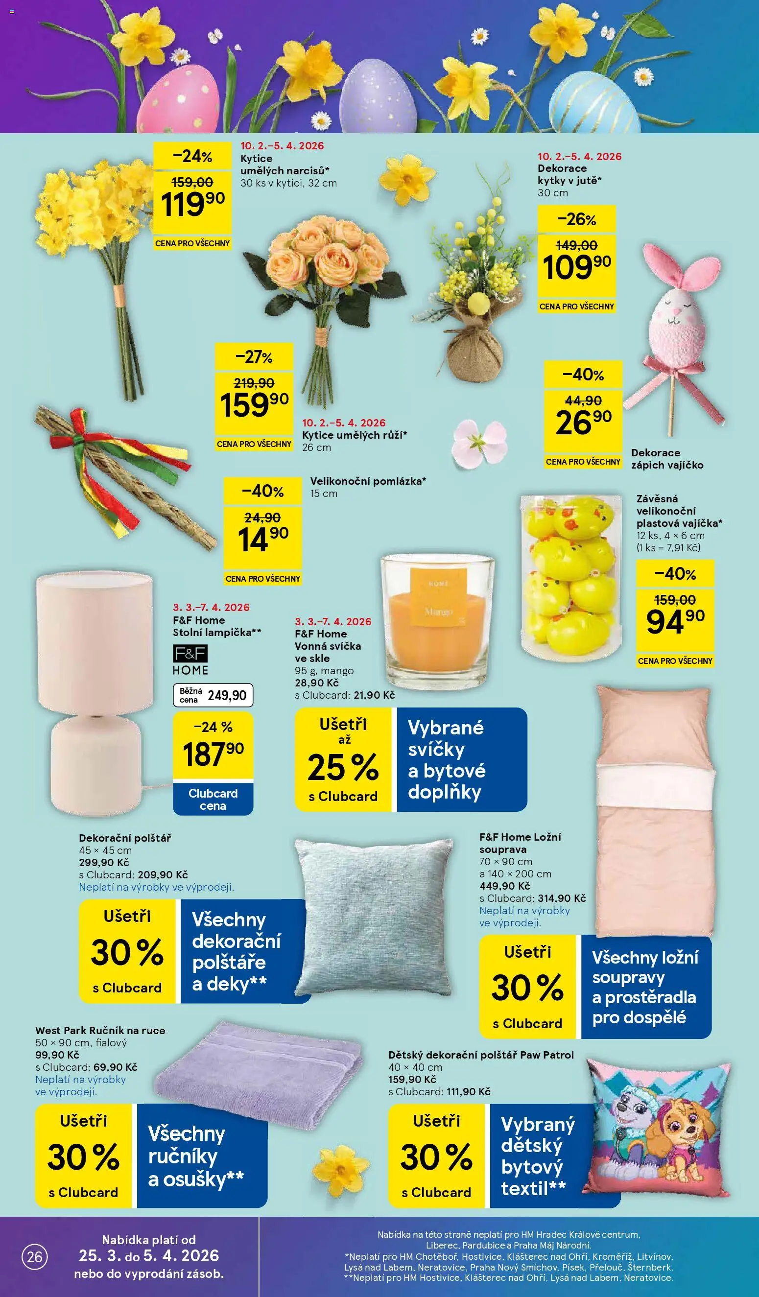 Tesco leták - Hypermarket od 25.03.2026 | Strana: 26 | Produkty: Svíčka, Kytice, Dekorace, Dekorační polštáře