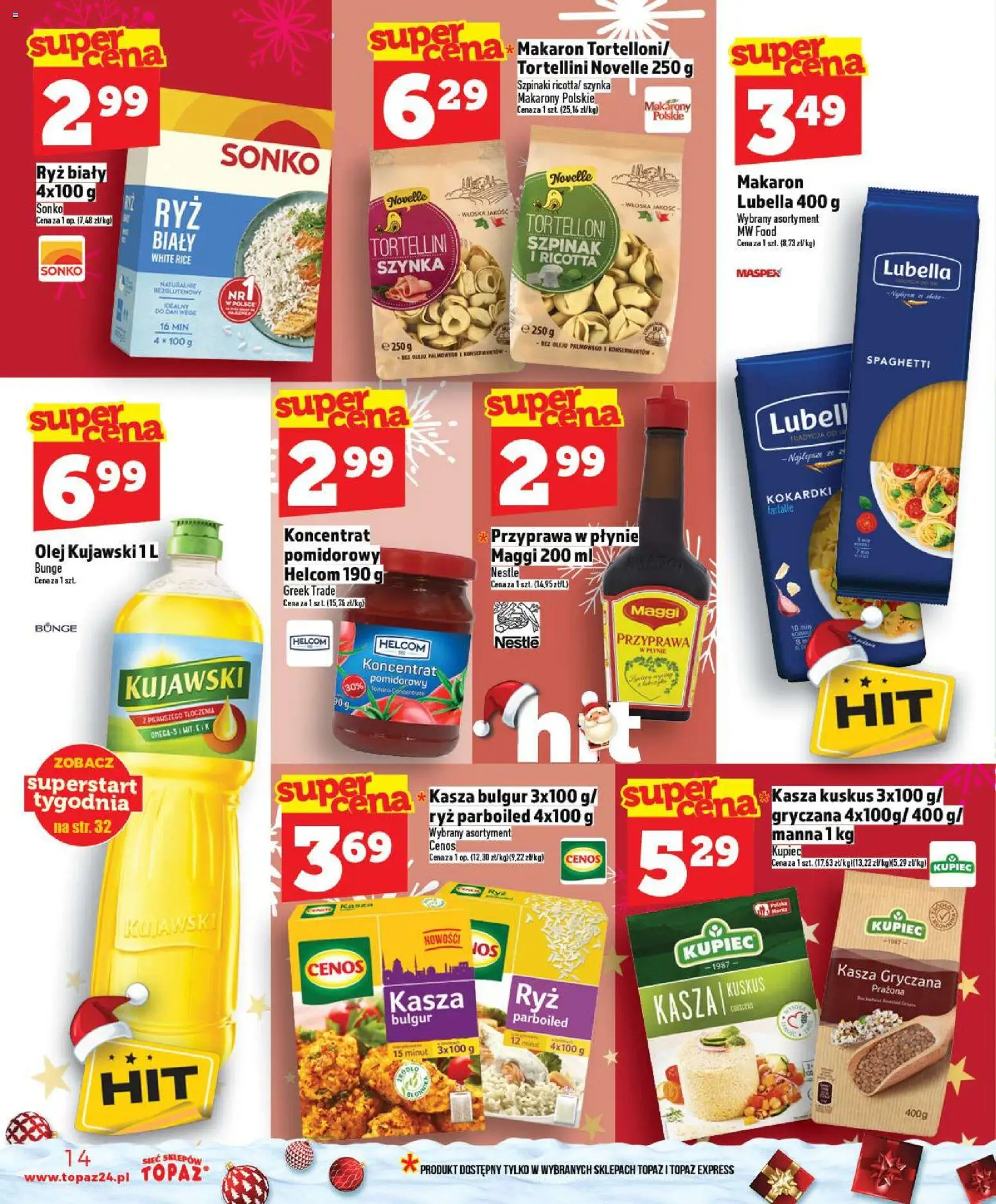 Topaz Gazetka MAZ od 18.12.2025 | Strona: 14 | Produkty: Bulgur, Tortellini, Makarony, Ricotta