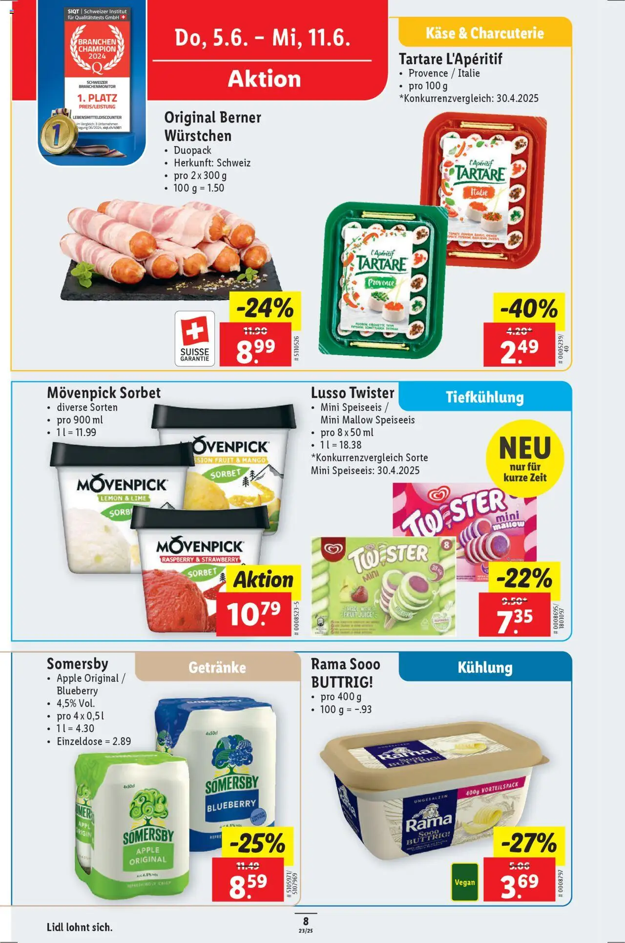 Lidl Aktionen ab 05.06.2025 | Seite: 8 | Produkte: Butter, Käse, Mango, Apple