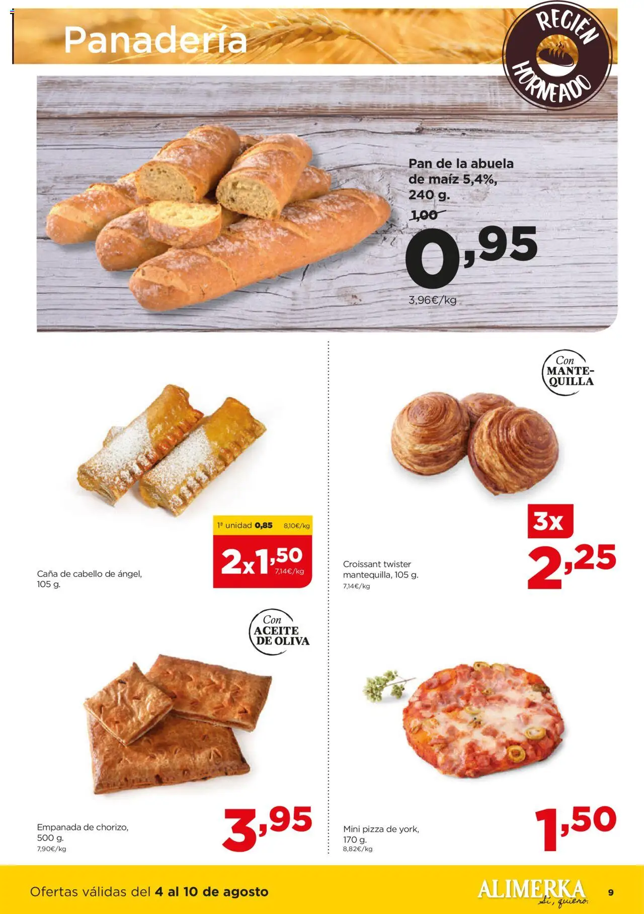 Alimerka folleto Asturias │ válido desde el 04.08.2025 | Página: 9 | Productos: Aceite, Pizza, Croissant, Aceite de oliva