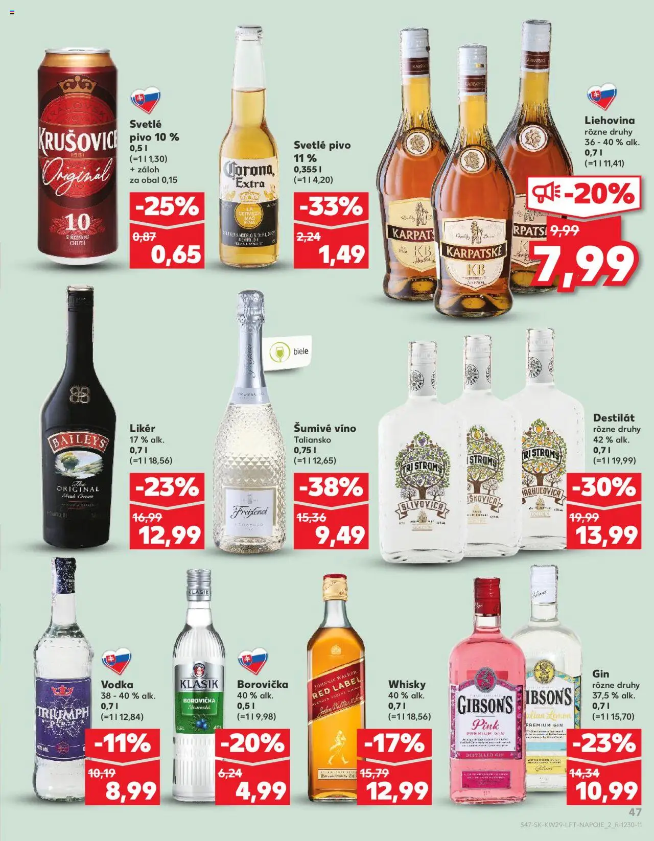 Kaufland Senica │ platný od 17.07.2025 | Strana: 47 | Produkty: Krušovice, Slivovica, Šumivé víno, Baileys
