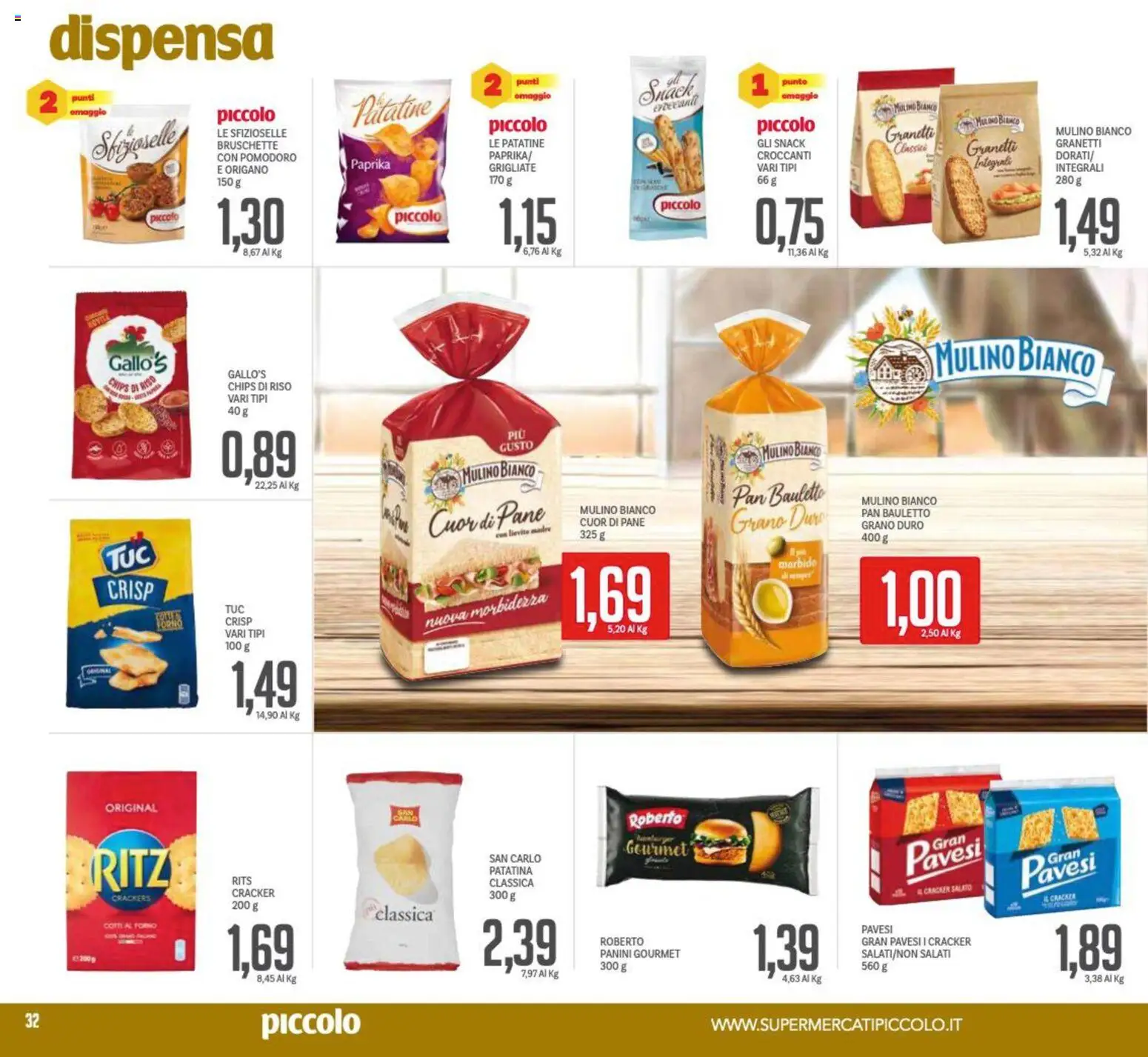 Volantino Piccolo del 24.11.2025 | Pagina: 32 | Prodotti: Patatine, Sale, Pomodoro, Crackers
