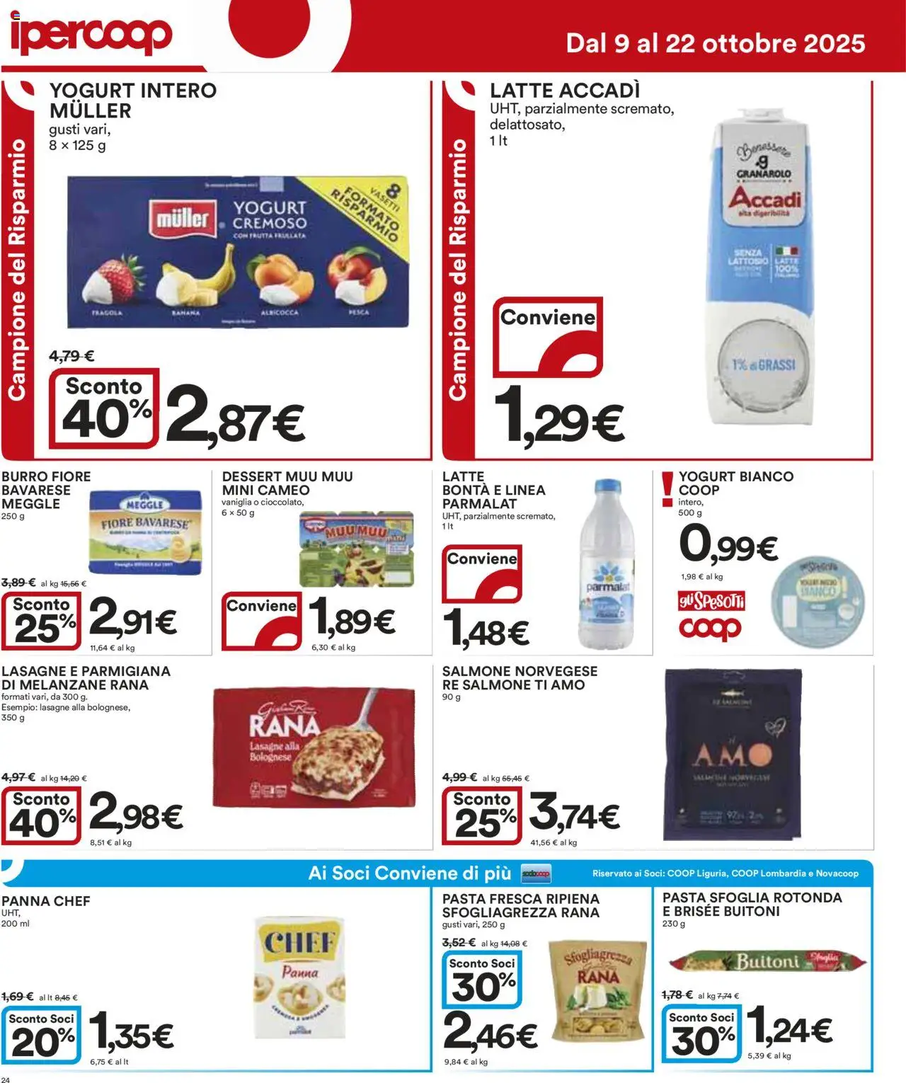 Volantino Ipercoop del 09.10.2025 | Pagina: 24 | Prodotti: Pasta sfoglia, Frutta, Latte, Burro