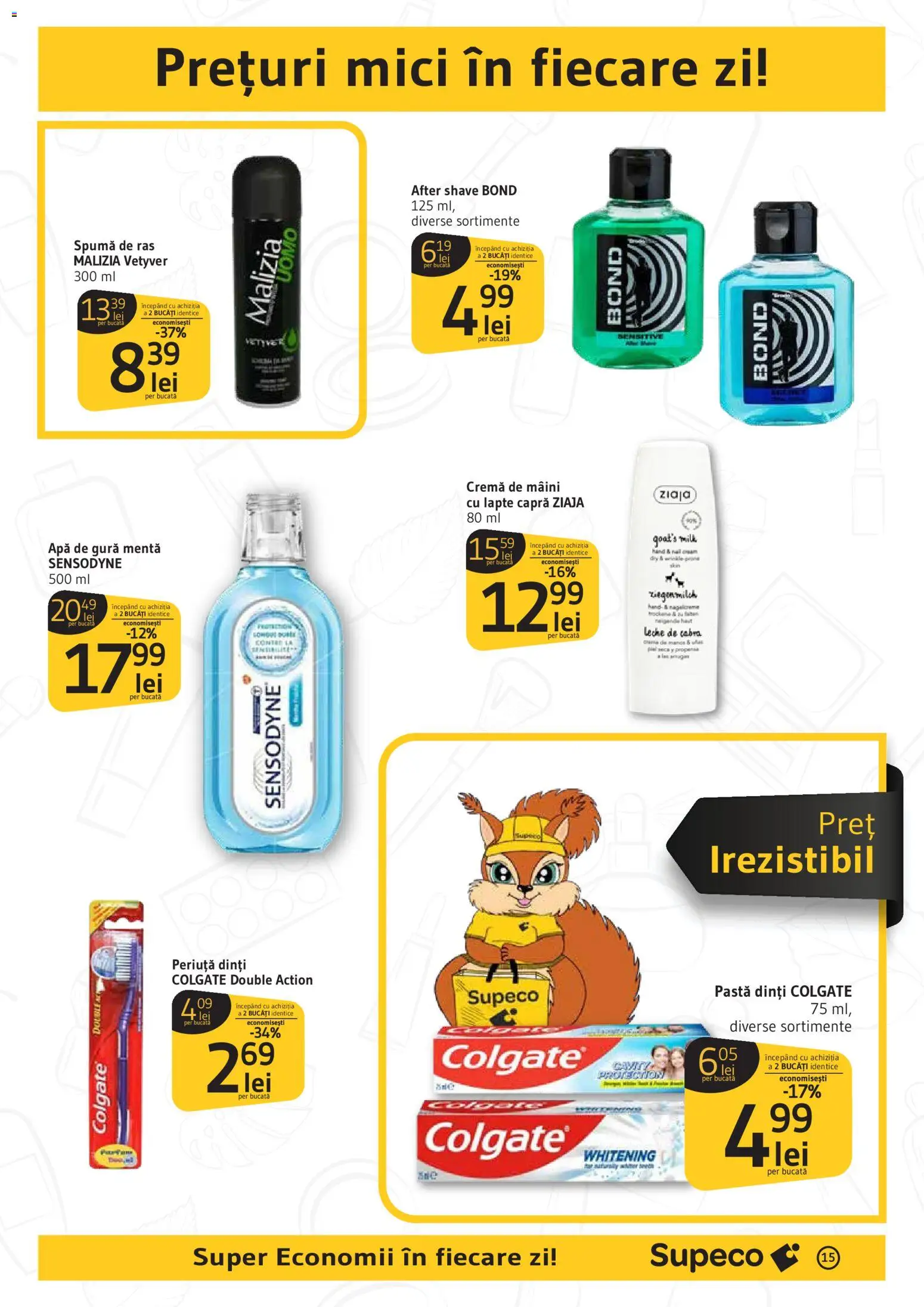 Noul catalog Supeco – valabil de la 27.11.2025 | Pagină: 15 | Produse: Mici, Spumă de ras, Cremă de mâini, Apă de gură