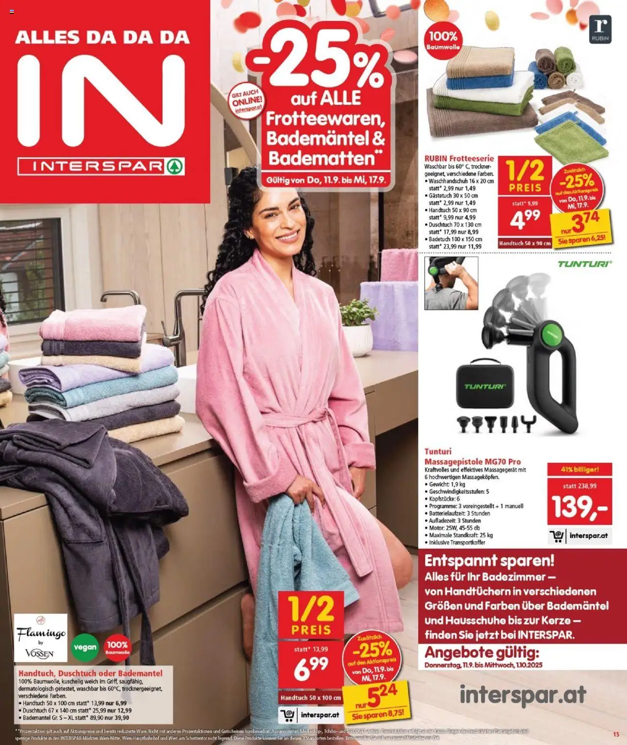 Interspar Flugblatt - Burgenland Nord gültig ab 11.09.2025 | Seite: 15 | Produkte: Bademantel, Hausschuhe, Trockner, Gewicht