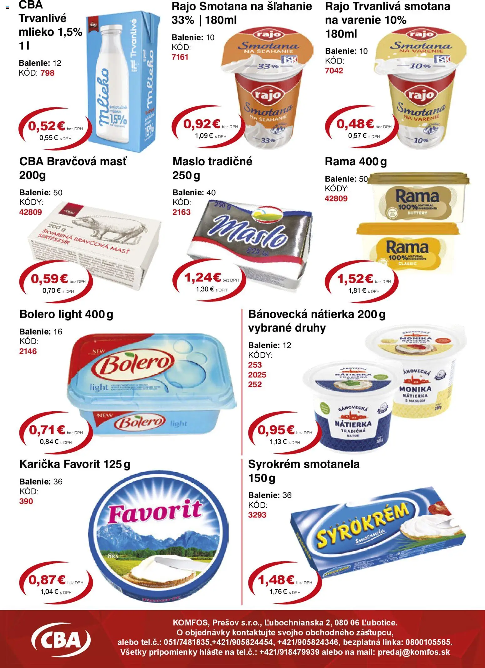 Nové CBA Komfos akcie – leták je platný od 23.01.2026 | Strana: 3 | Produkty: Maslo, Mlieko, Smotana, Smotana na šľahanie