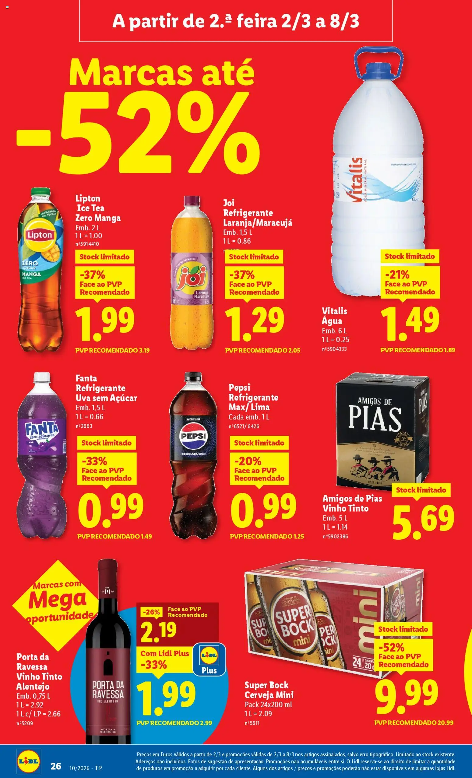 Lidl folheto │ válido de 02.03.2026 | Página: 26 | Produtos: Refrigerante, Açúcar, Água mineral, Vinho tinto