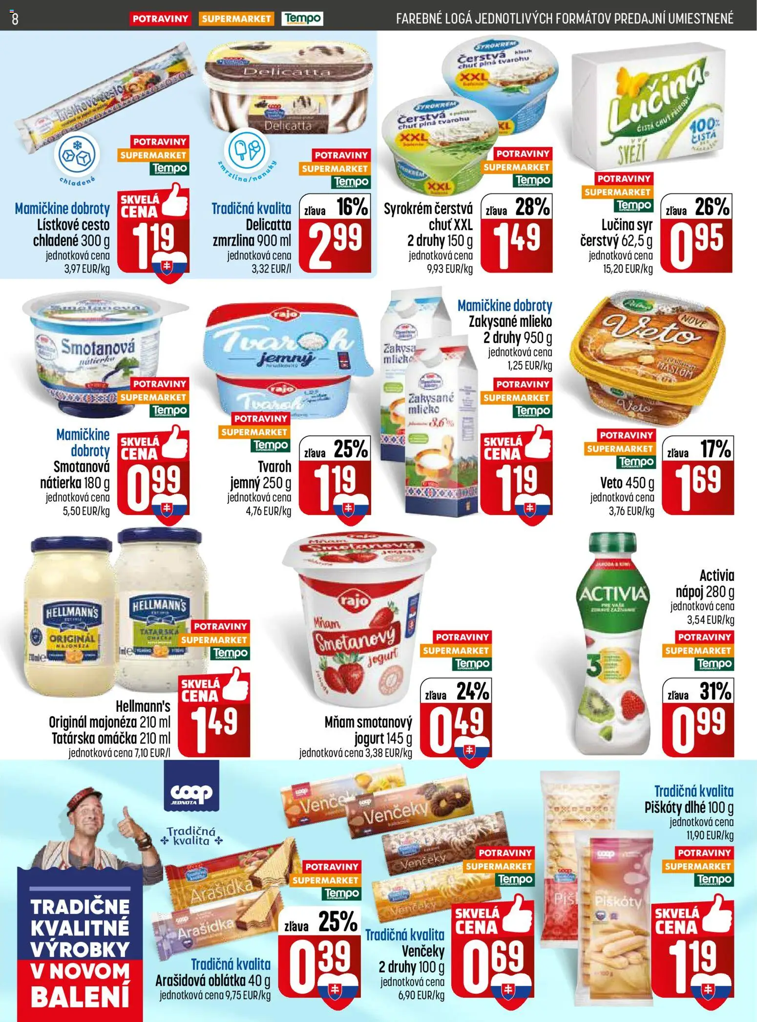 Nové COOP Jednota akcie – leták je platný od 09.04.2026 | Strana: 8 | Produkty: Jogurt, Zmrzlina, Tatárska omáčka, Omáčka
