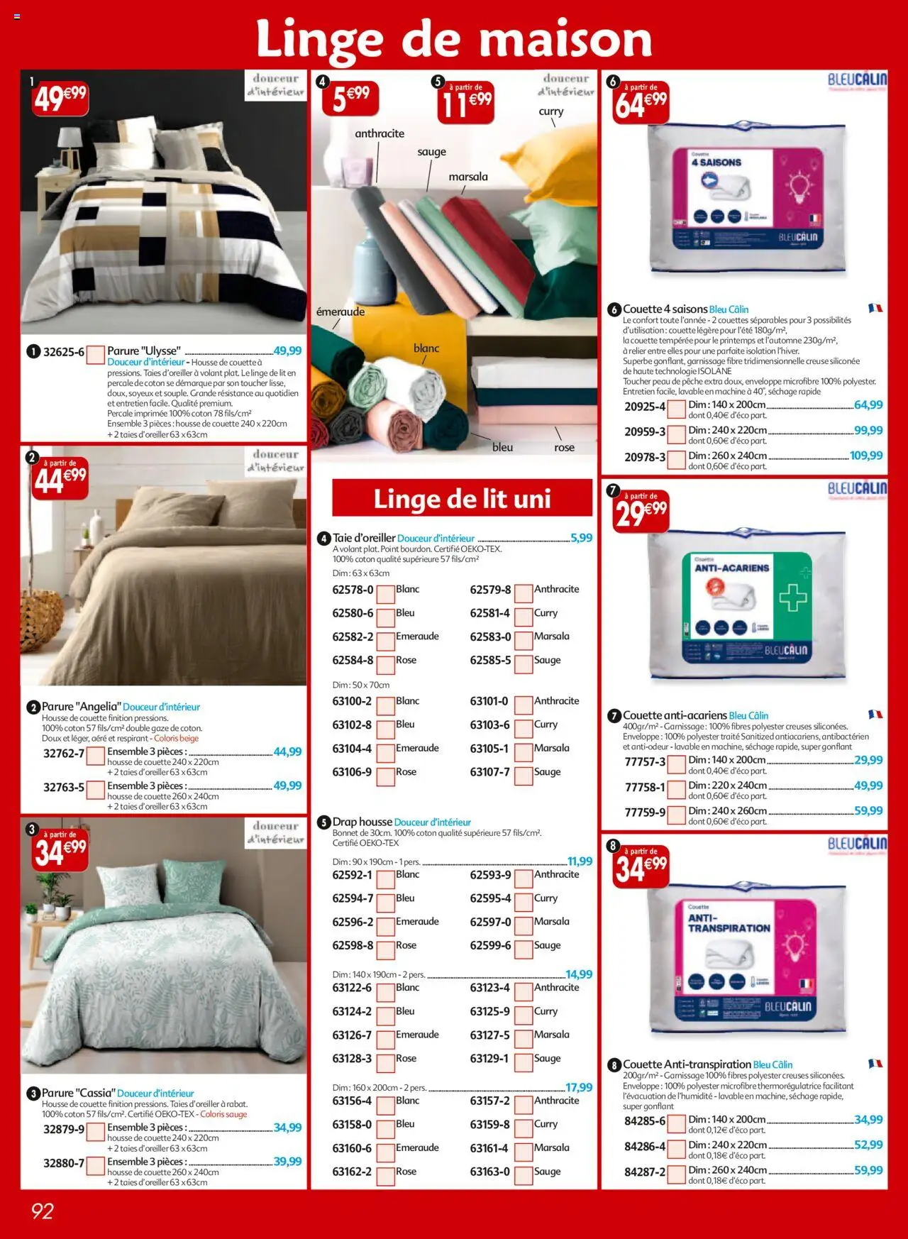  | Page: 92 | Produits: Pêche, Enveloppe, Curry, Lit