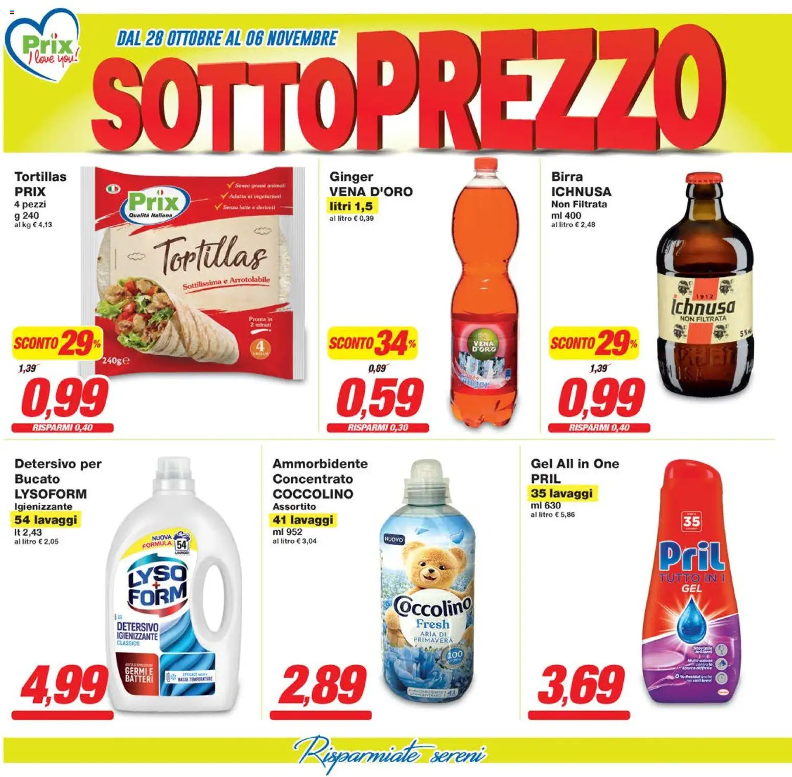 Volantino Prix del 28.10.2025 | Pagina: 4 | Prodotti: Birra, Ammorbidente, Latte, Tortillas