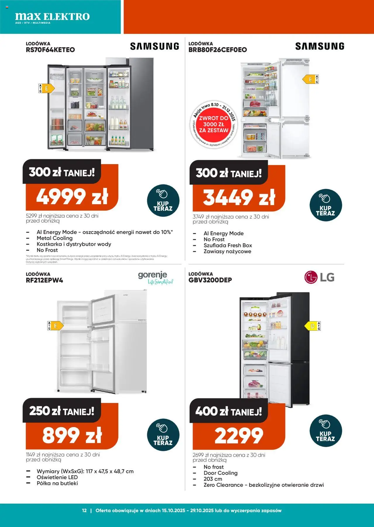 Max elektro Gazetka od 15.10.2025 | Strona: 12 | Produkty: Lodówka, Półka