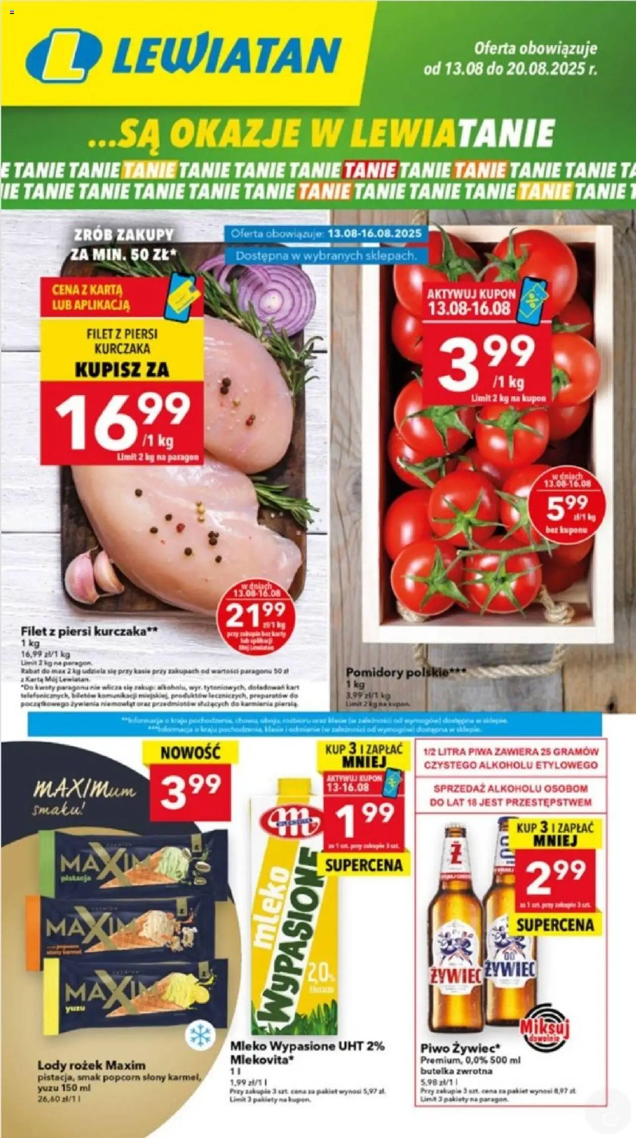 Lewiatan gazetka - Ostrów Wielkopolski od 13.08.2025 | Strona: 1 | Produkty: Karta, Mleko, Popcorn, Lody