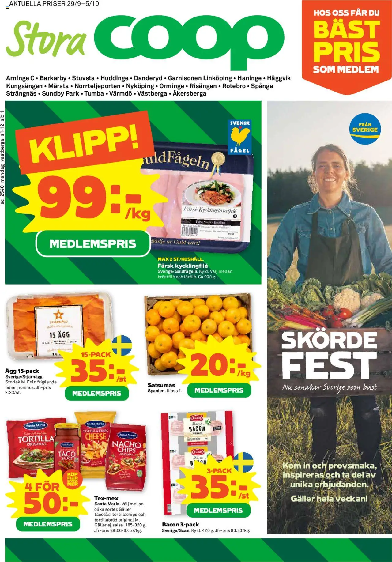 Coop Forum reklamblad aktuell från 29.09.2025 | Sida: 1 | Produkter: Tortilla, Kycklingfile, Tortillachips, Chips