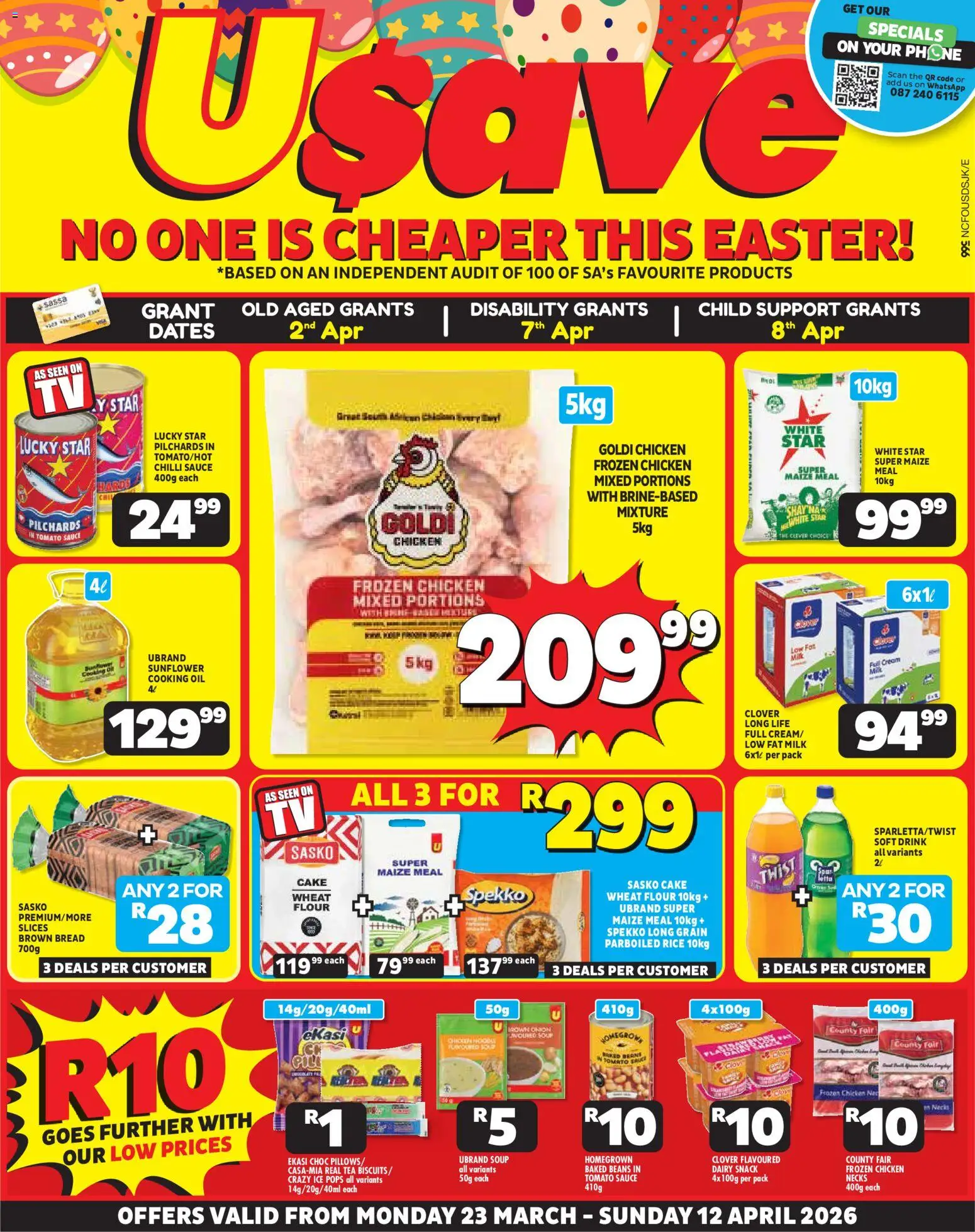 New Usave catalogue – valid from 23.03.2026 | Page: 1 | Products: Dates, Beans, Milk, Cream