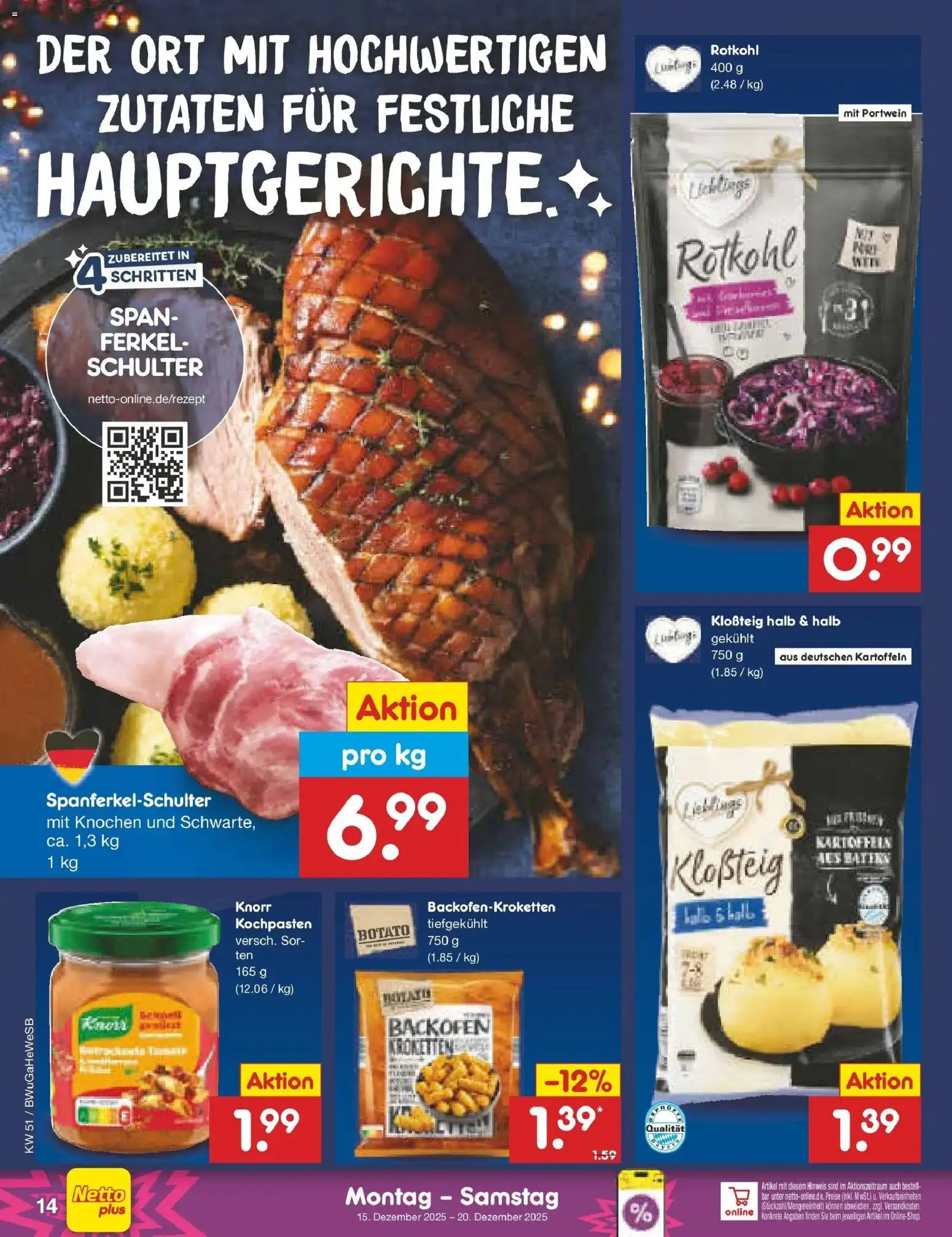 Netto Marken-Discount prospekt Stemwede-Dielingen	 – gültig ab 15.12.2025 | Seite: 14 | Produkte: Rotkohl, Knorr, Kartoffeln, Backofen