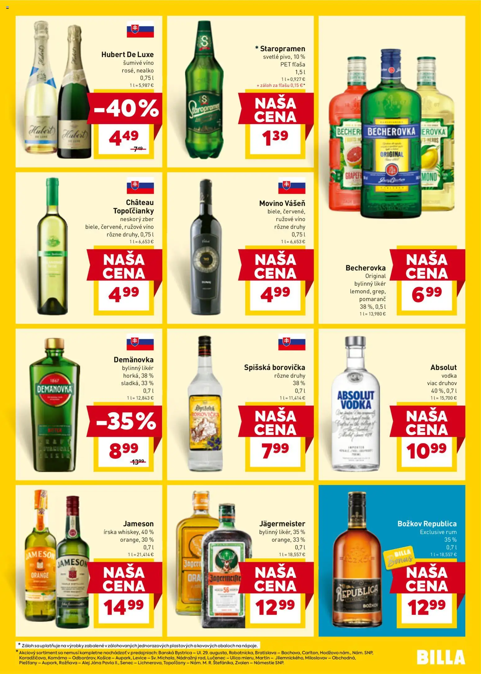 Nové Billa akcie – leták je platný od 30.03.2026 | Strana: 25 | Produkty: Jägermeister, Víno, Staropramen, Hubert de Luxe