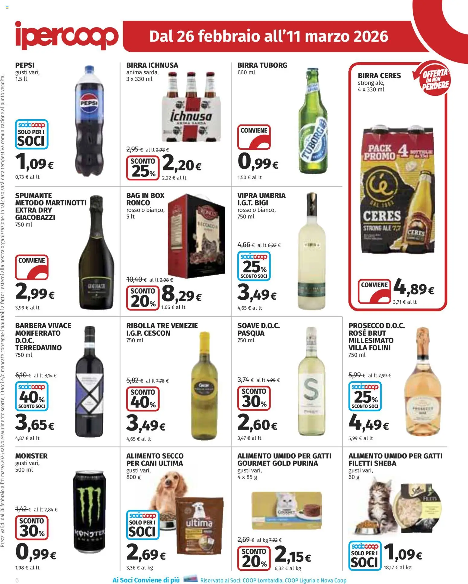 Volantino Ipercoop del 26.02.2026 | Pagina: 6 | Prodotti: Birra, Prosecco, Data, Ceres