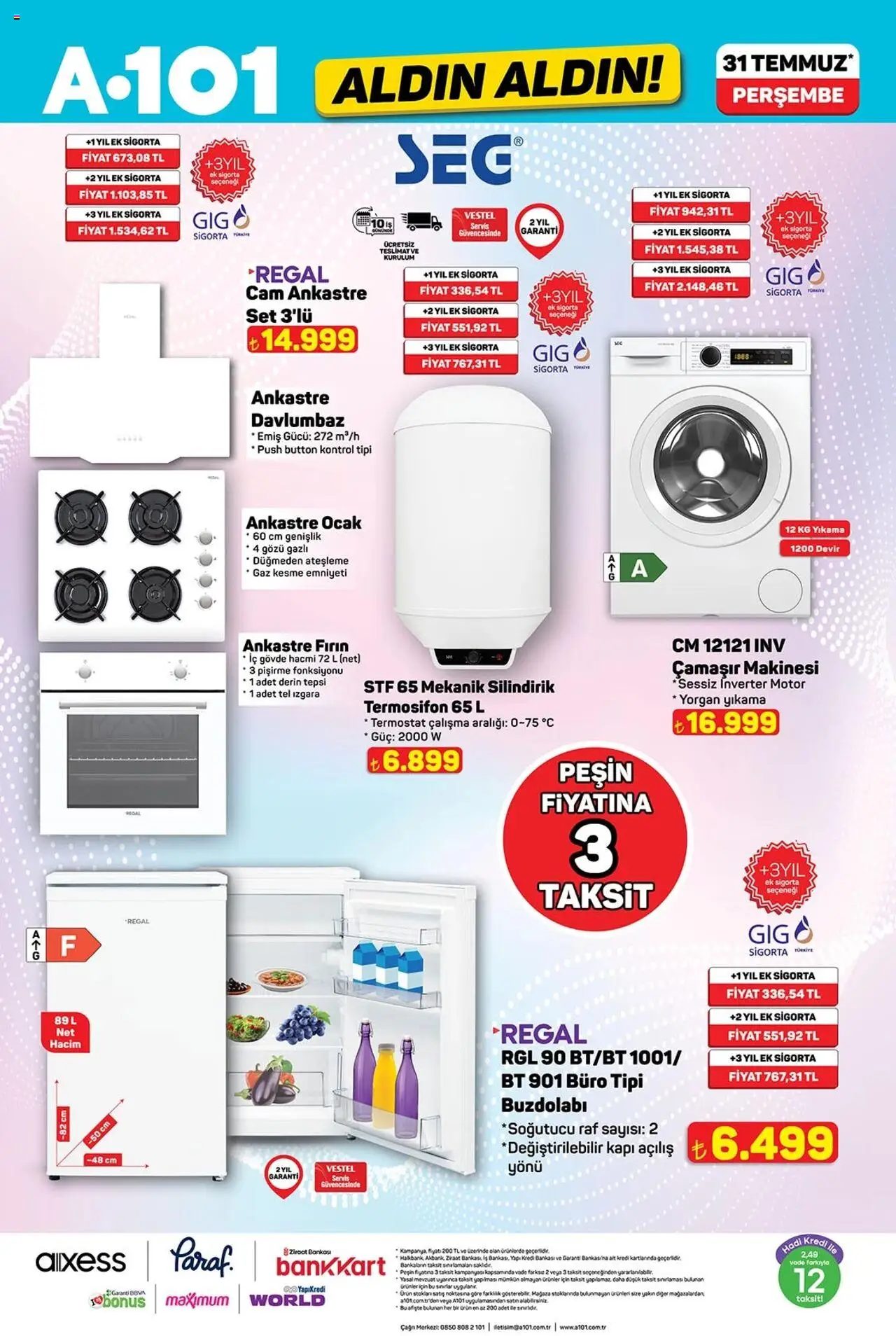 A101 Katalog - 31.07.2025 tarihinden itibaren geçerlidir | Sayfa: 7 | Ürünler: Çamaşır makinesi, Fırın, Ocak, Izgara