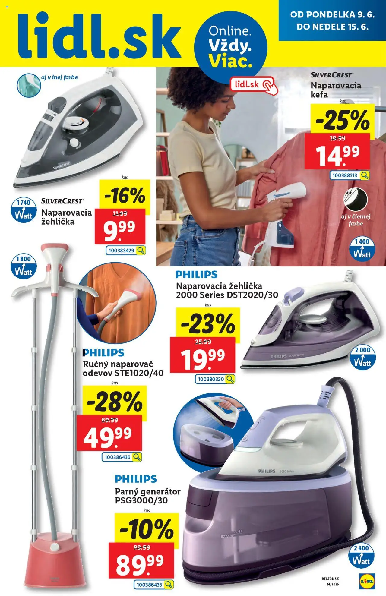 Lidl leták │ platný od 09.06.2025 | Strana: 63 | Produkty: Naparovač odevov, Naparovacia žehlička, Žehlička, Kefa