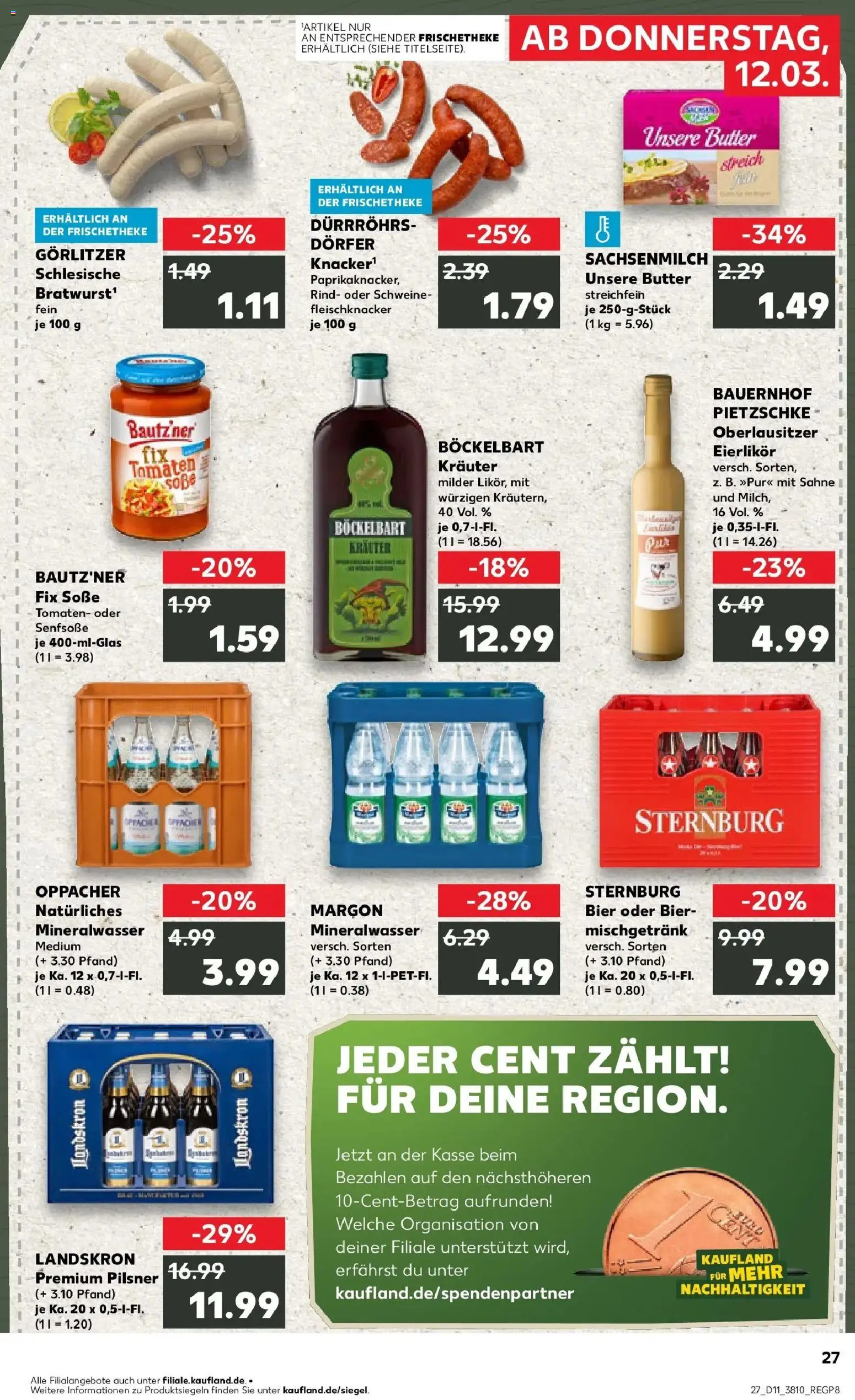 Kaufland Prospekt Görlitz	 – gültig ab 12.03.2026 | Seite: 27 | Produkte: Bier, Tomaten, Mineralwasser, Sahne