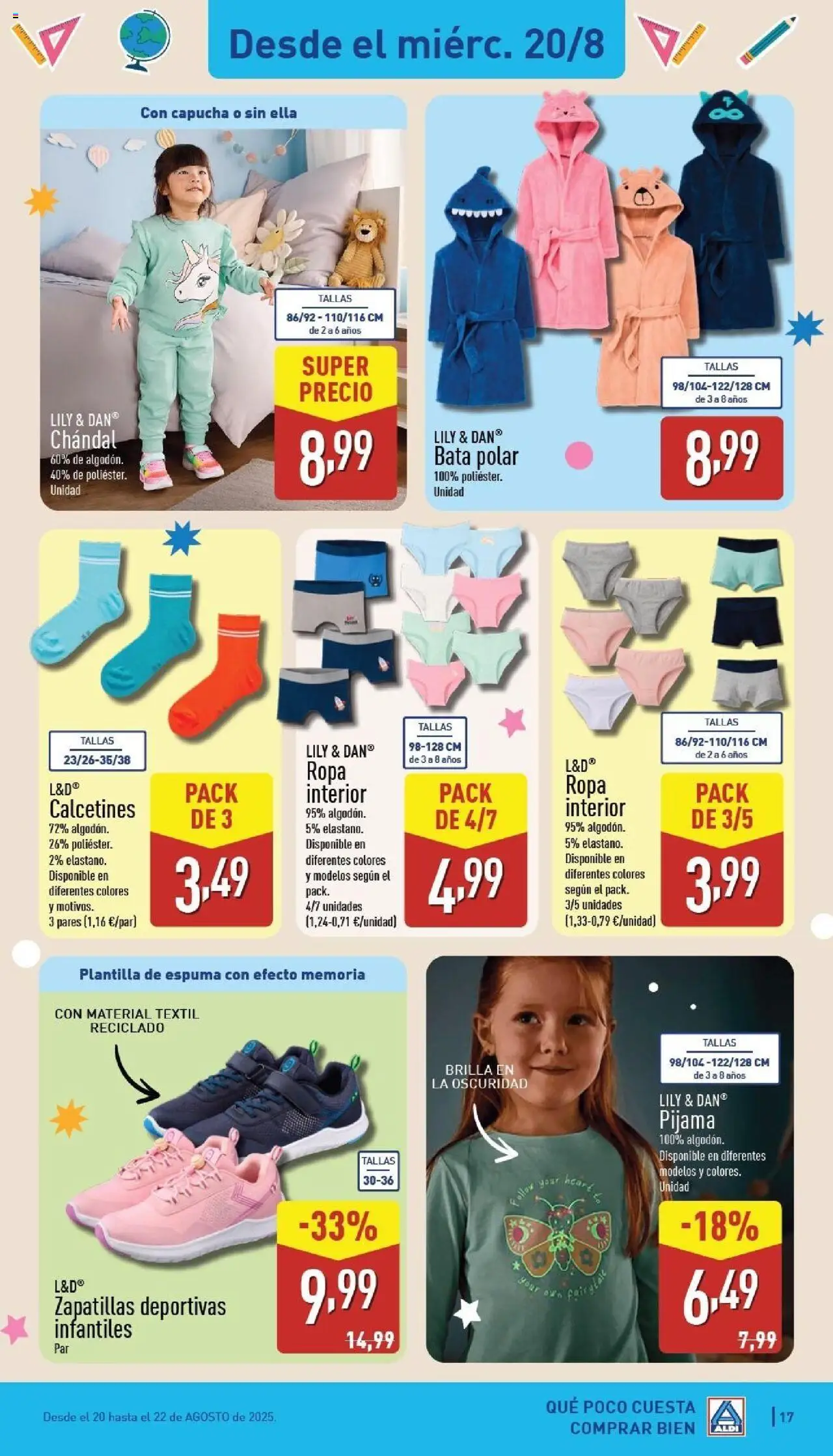 Aldi folleto Canarias │ válido desde el 18.08.2025 | Página: 17 | Productos: Ropa interior, Pijama, Zapatillas, Ropa