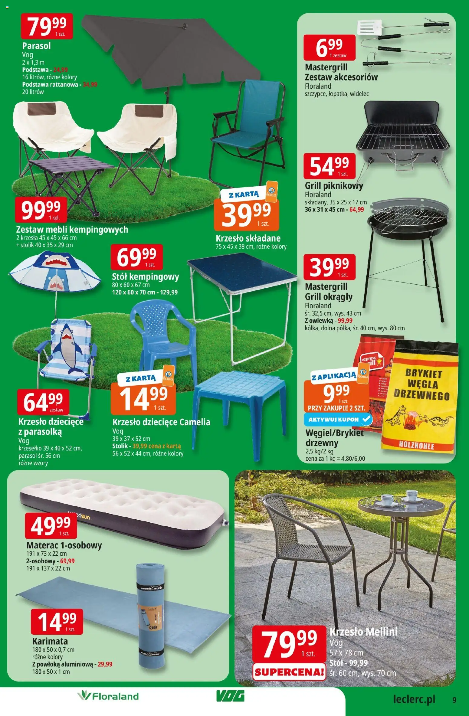 E.Leclerc gazetka - Zielona Góra od 08.04.2026 | Strona: 9 | Produkty: Parasol, Grill, Materac, Krzesło