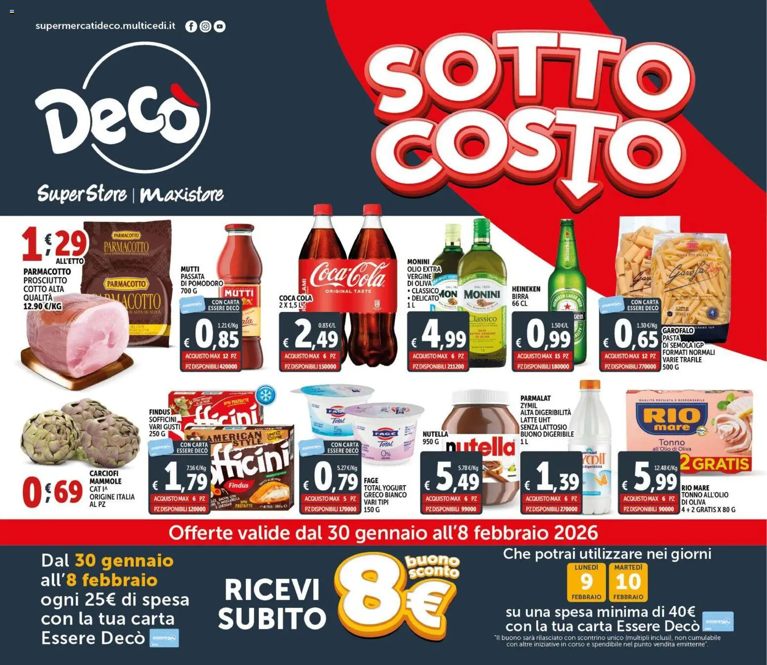 Volantino Decò del 30.01.2026 | Pagina: 1 | Prodotti: Birra, Olio, Prosciutto, Mutti