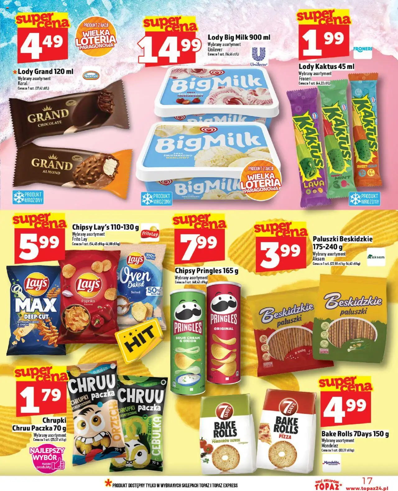 Topaz Gazetka od 28.08.2025 | Strona: 17 | Produkty: Chipsy, Chipsy pringles, Pringles, Lody