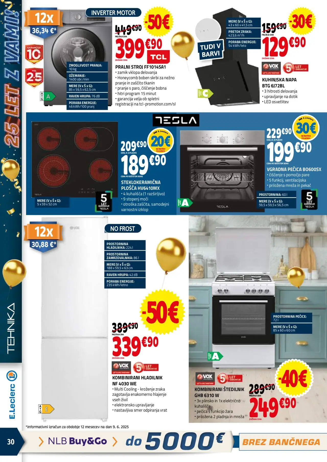 E.leclerc katalog │ velja od 18.06.2025 | Stran: 30 | Izdelki: Hladilnik, Pralni stroj, Vgradna pečica, Štedilnik