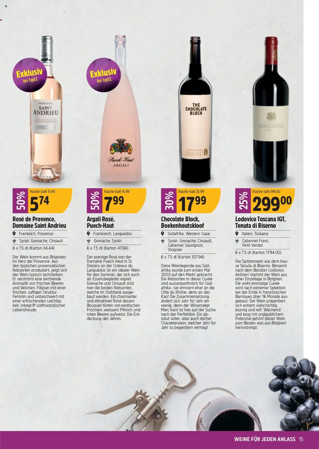 TopCC Aktionen – gültig ab 13.10.2025 | Seite: 15 | Produkte: Wein, Pfirsich
