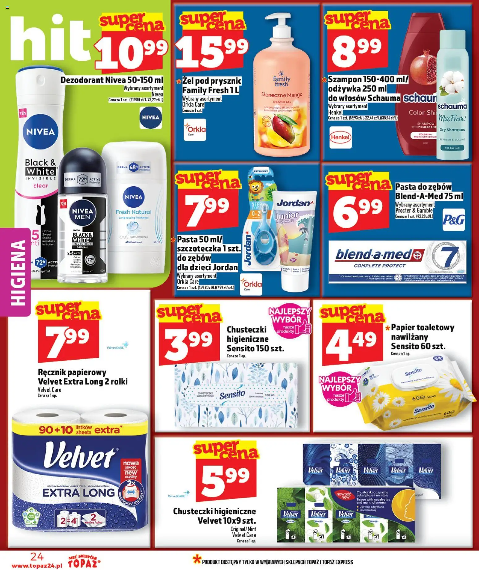 Topaz Gazetka od 22.01.2026 | Strona: 24 | Produkty: Rolki, Żel pod prysznic, Pasta do zębów, Ręcznik papierowy
