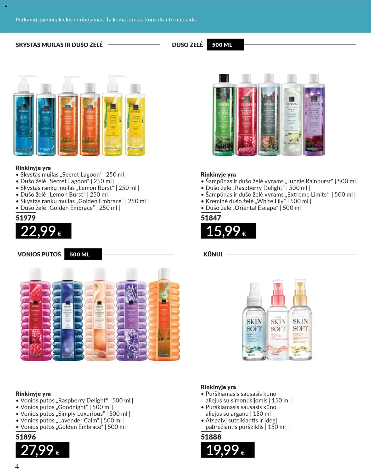 AVON akcijos nuo 01.02.2026 | Puslapis: 4 | Prekių: Skystas muilas, Šampūnas, Muilas, Dušo želė