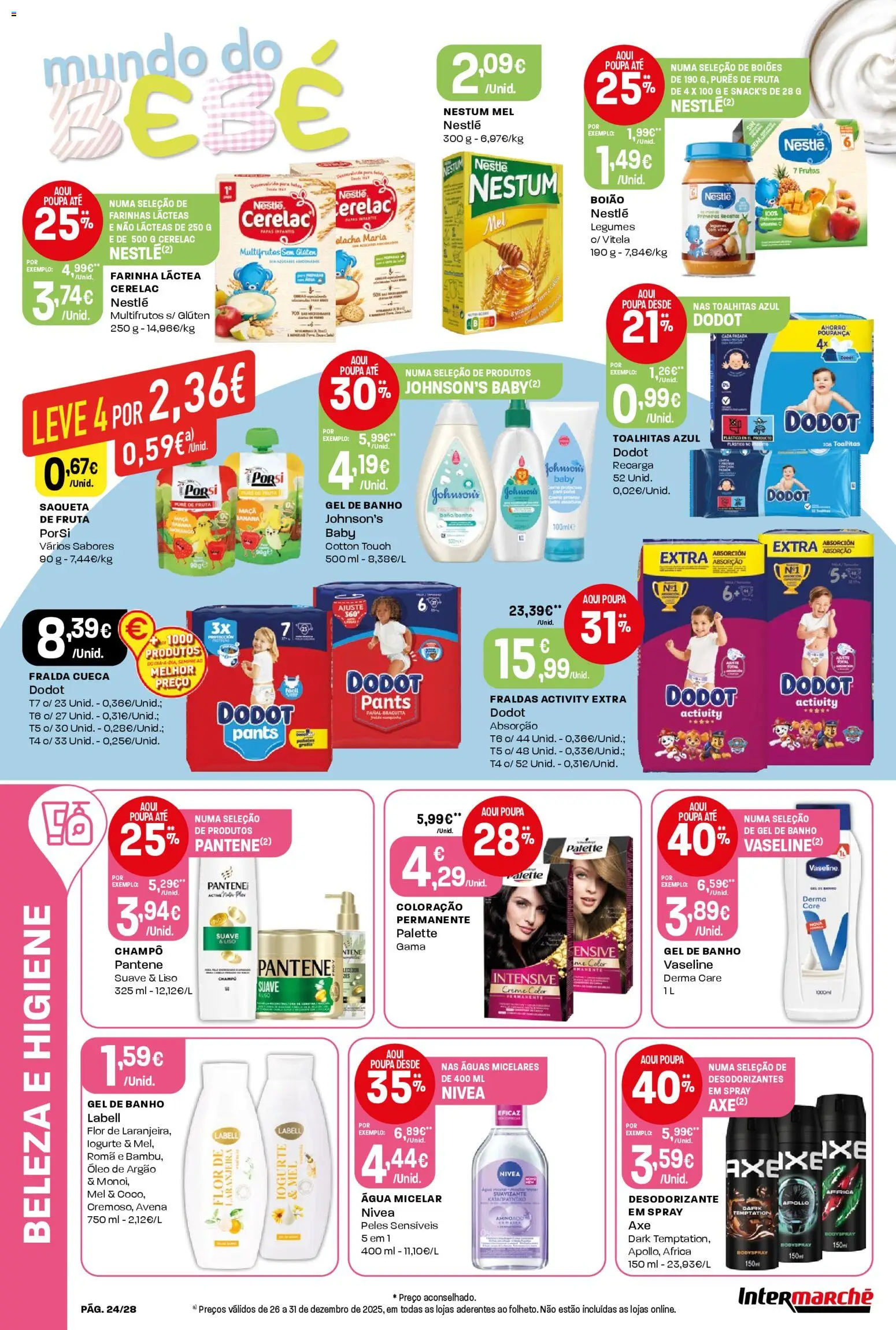 Intermarché Folheto Contact │ válido de 26.12.2025 | Página: 24 | Produtos: Farinha láctea, Banho, Maça, Mel