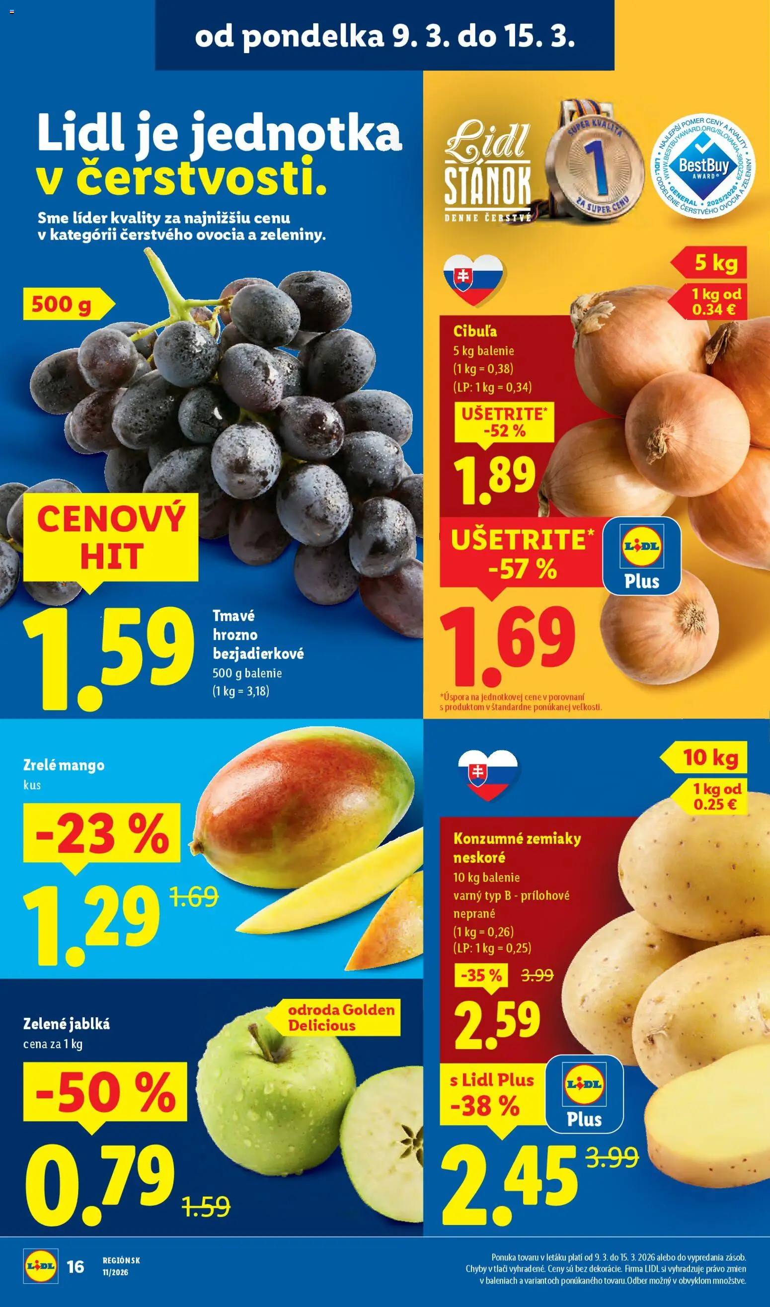 Nové Lidl akcie – leták je platný od 09.03.2026 | Strana: 18 | Produkty: Jablká, Zemiaky, Mango, Hrozno