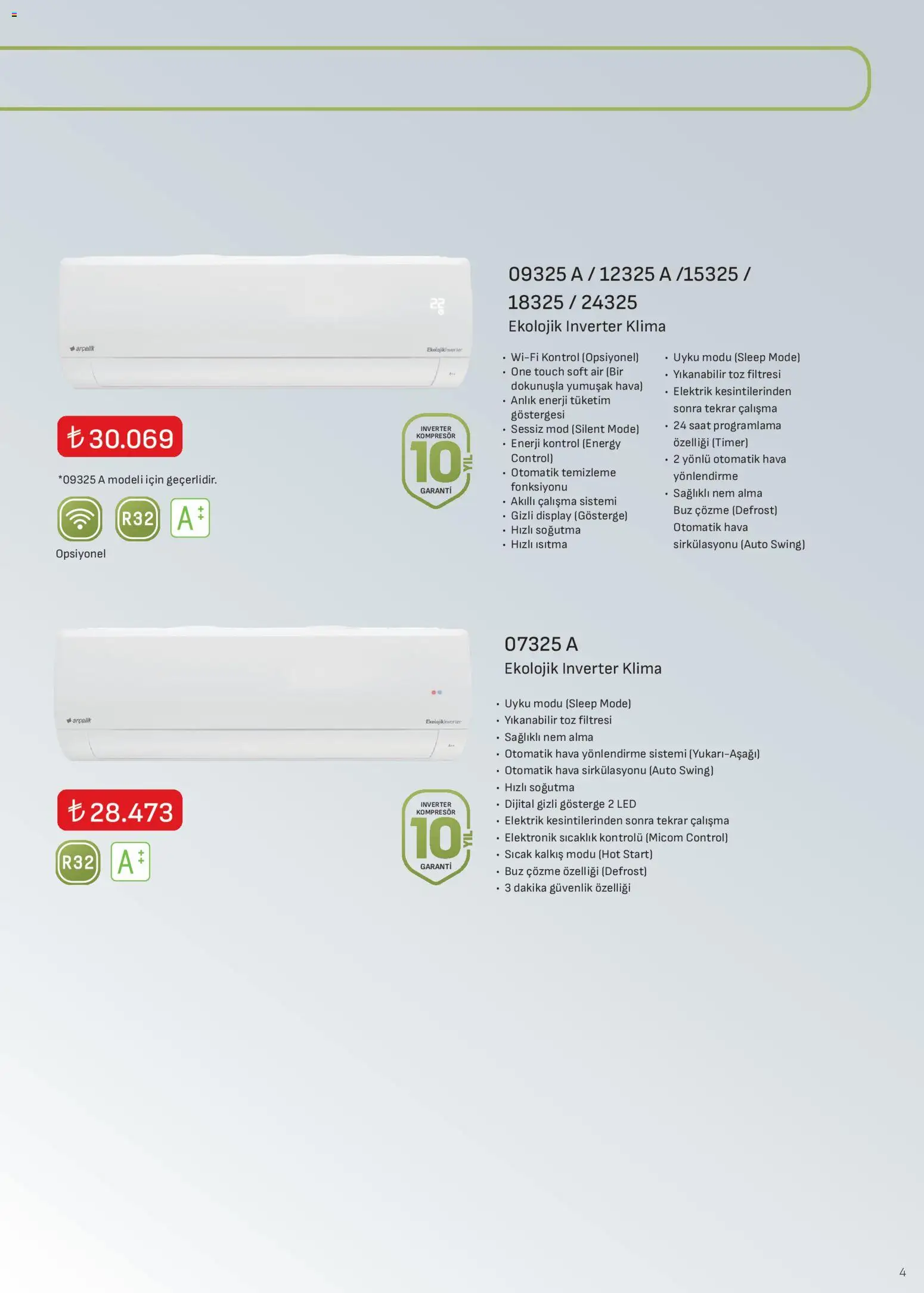 Arçelik İklimlendirme Kataloğu - 16.11.2025 tarihinden itibaren geçerlidir | Sayfa: 4 | Ürünler: Saat, Klima