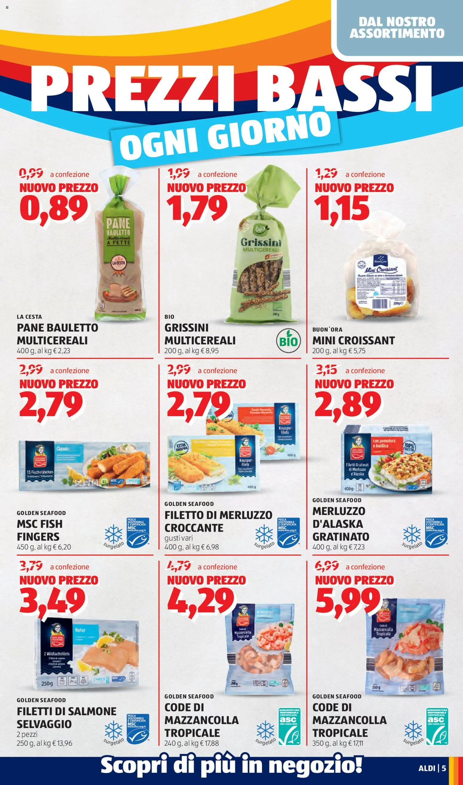 Volantino Aldi del 06.04.2026 | Pagina: 5 | Prodotti: Pane, Merluzzo, Croissant, Grissini