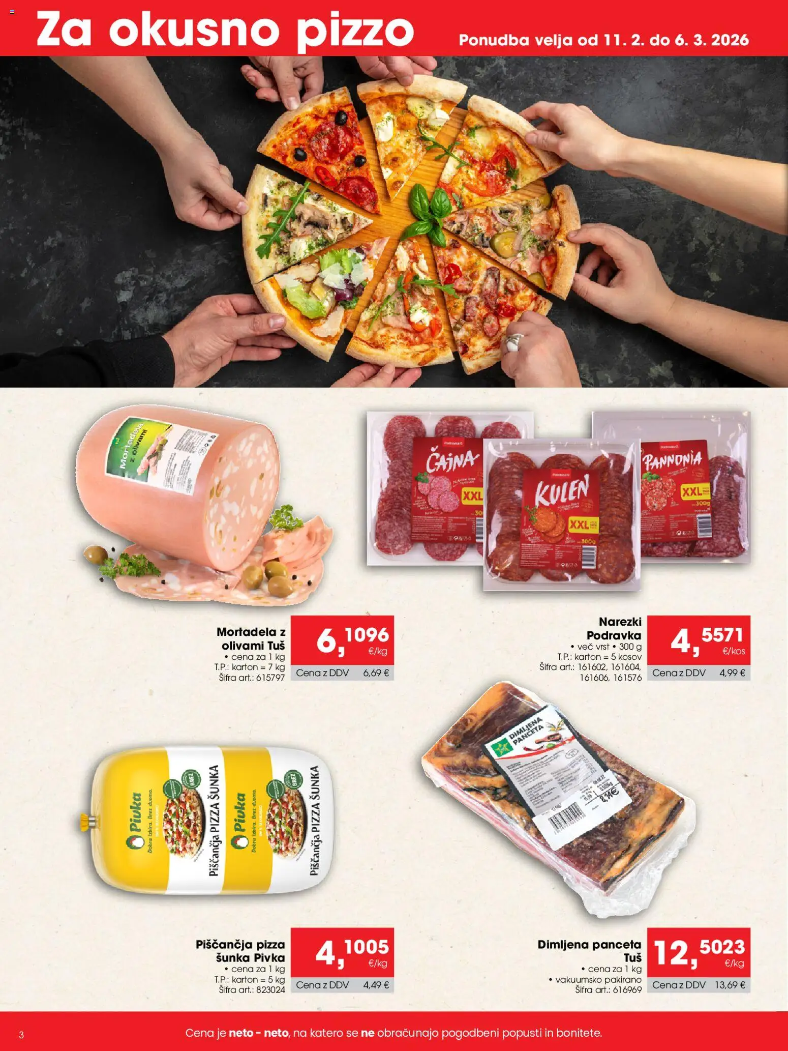 Novi Tuš katalog ponudbe – veljaven od 11.02.2026 | Stran: 3 | Izdelki: Panceta, Mortadela, Sunka