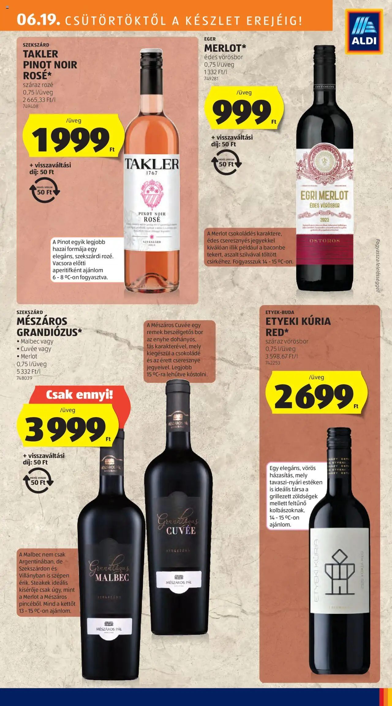 Aldi akciós ujság - amely érvényes a következő dátumtól: 19.06.2025 | Oldal: 17 | Termékek: Cseresznye, Csokoládé, Bor, Vörösbor