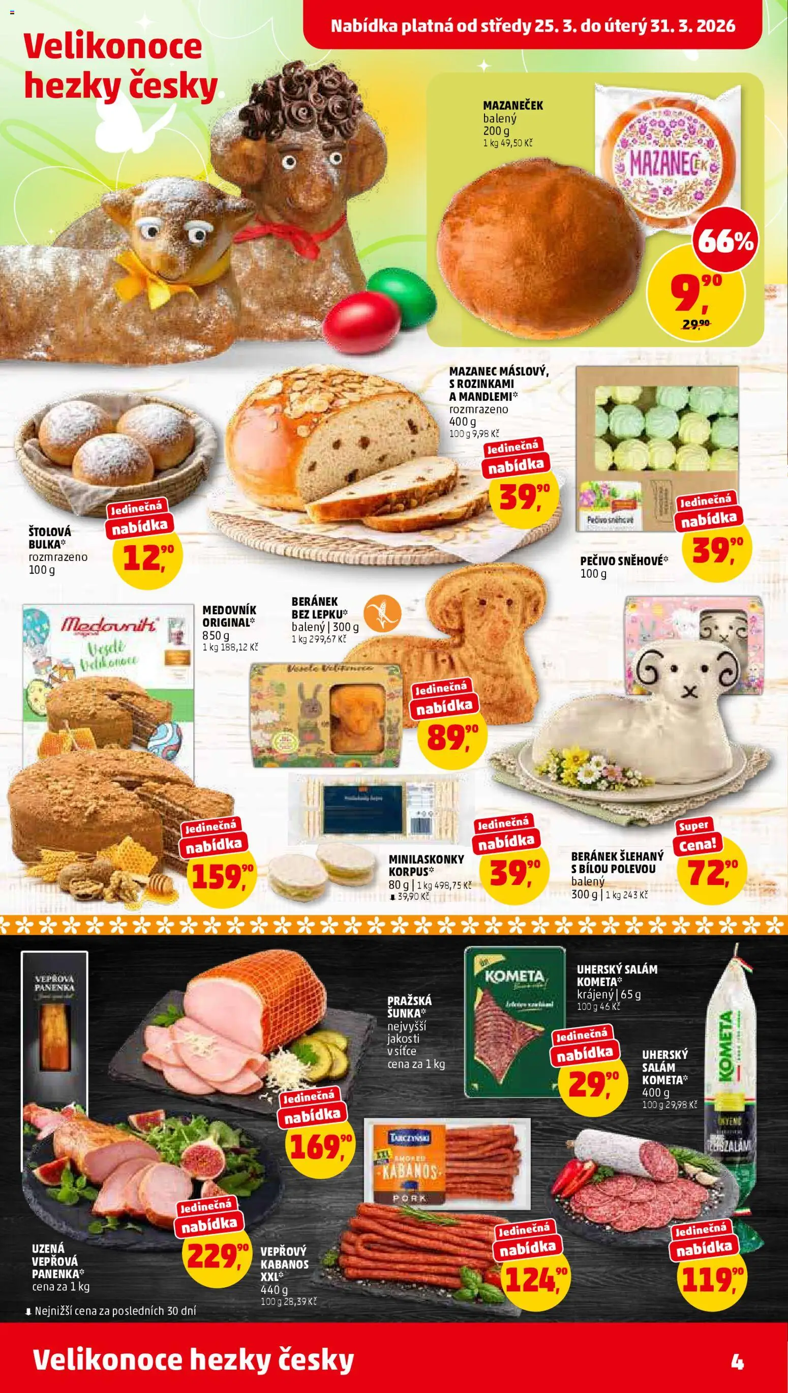 Penny Market leták od 25.03.2026 | Strana: 4 | Produkty: Panenka, Salám, Kabanos, Pečivo