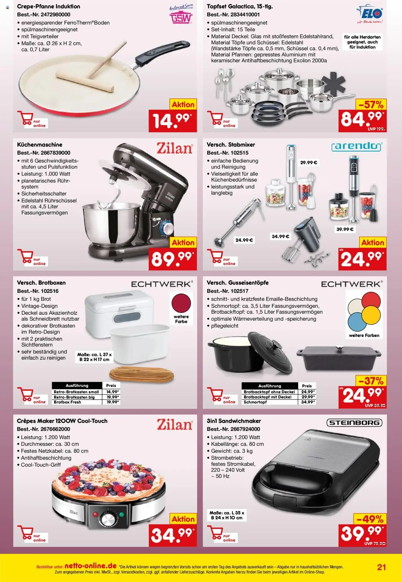 Netto Marken-Discount Online-Angebote Oktober – gültig ab 01.10.2025 | Seite: 21 | Produkte: Gewicht, Sandwichmaker, Brot, Stabmixer