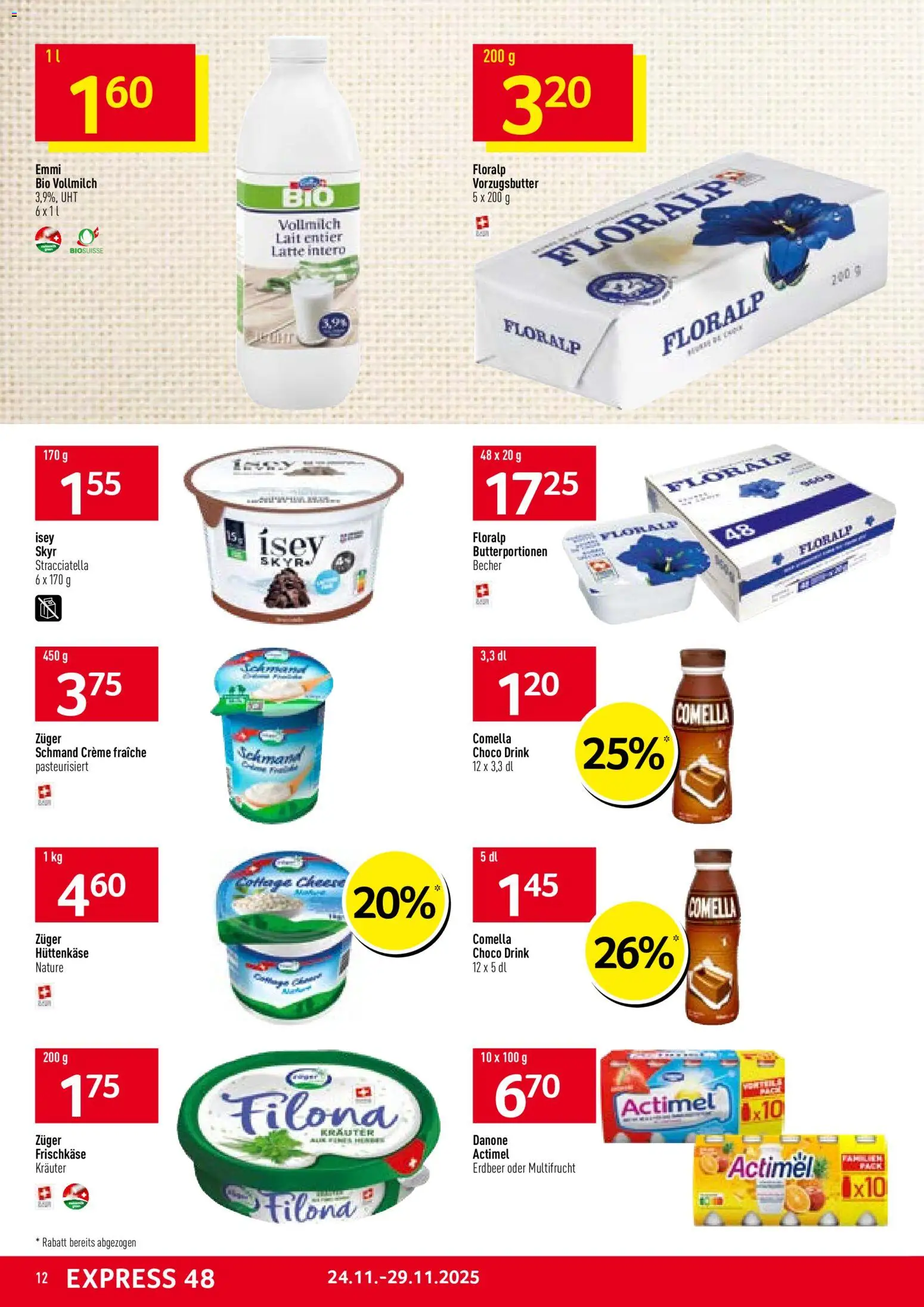 Prodega Aktionen – gültig ab 24.11.2025 | Seite: 12 | Produkte: Actimel, Hüttenkäse, Creme