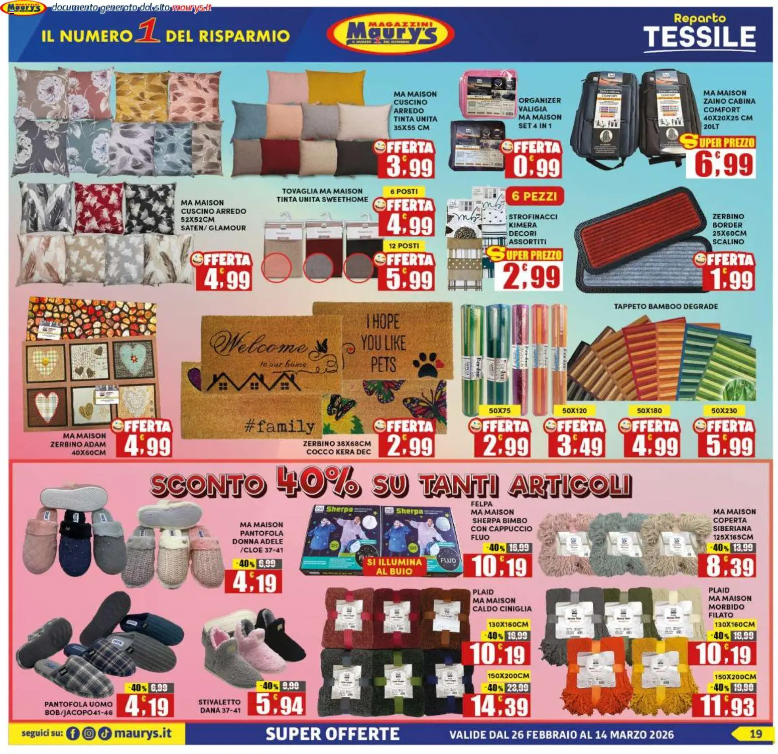 Volantino Maury's del 26.02.2026 | Pagina: 19 | Prodotti: Plaid, Felpa, Strofinacci, Tappeto