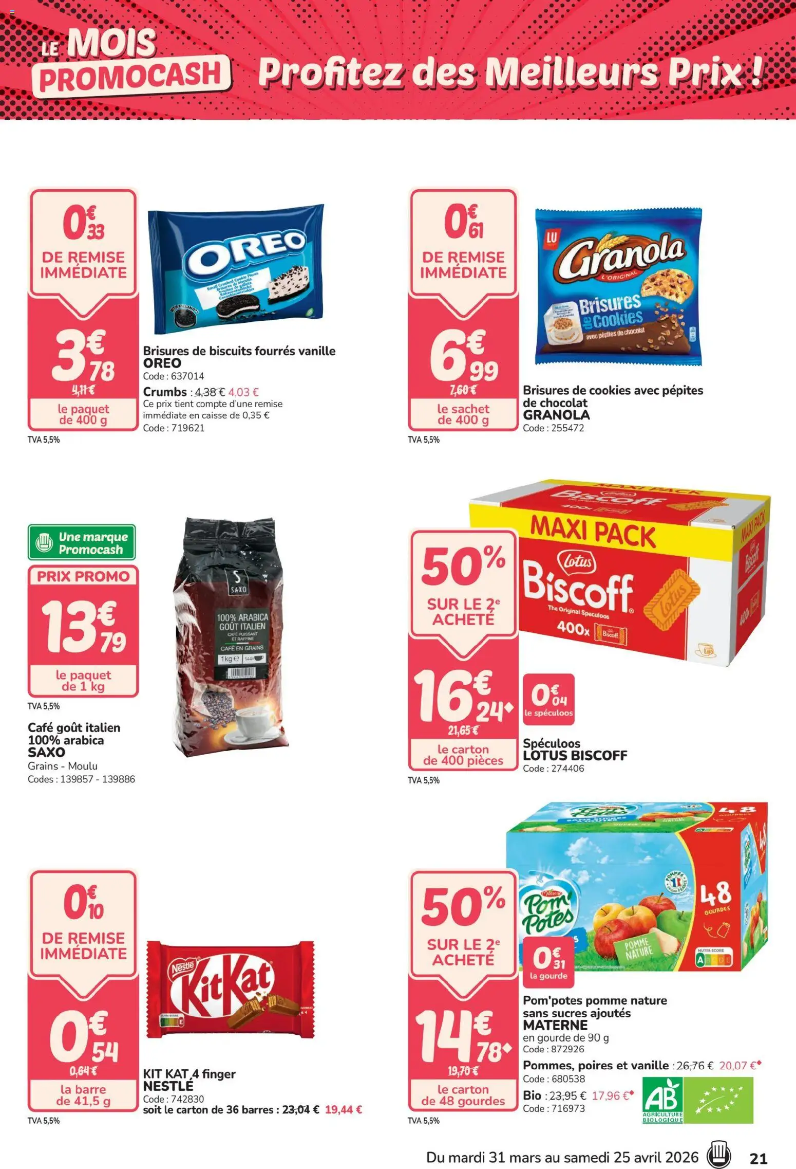 {H1} | Page: 21 | Produits: Pépites de chocolat, Cookies, Spéculoos, Café