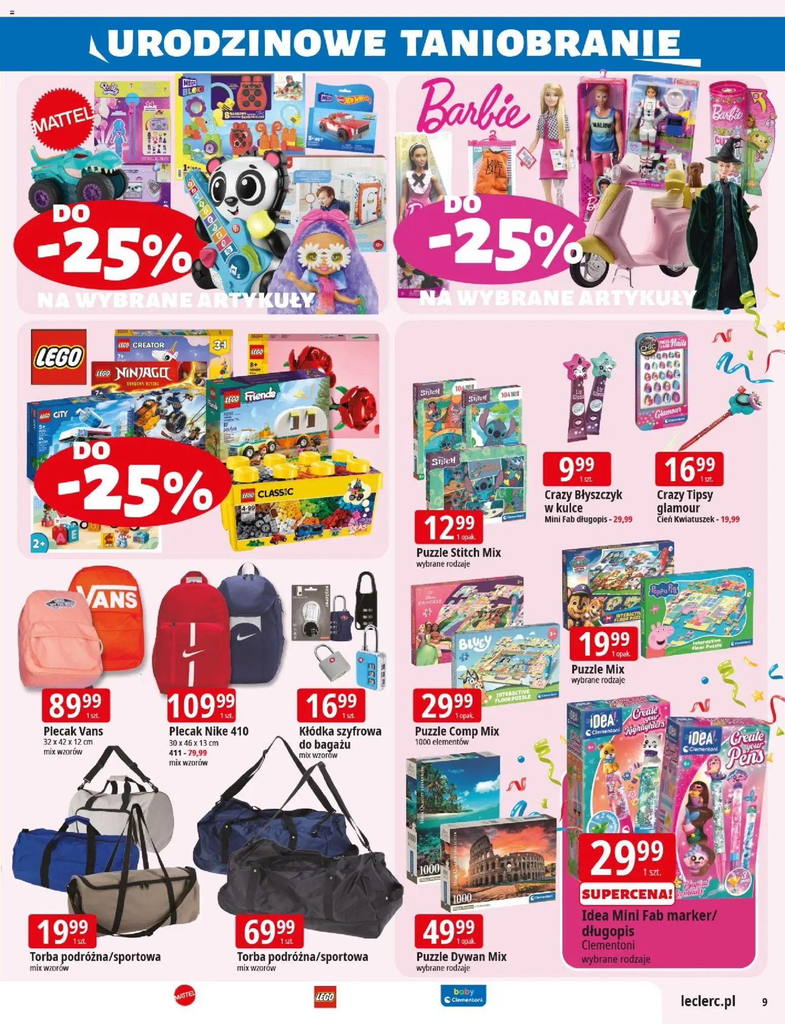 E.Leclerc Gazetka - Wrocław od 04.11.2025 | Strona: 9 | Produkty: Torba, Barbie, Lego, Dywan