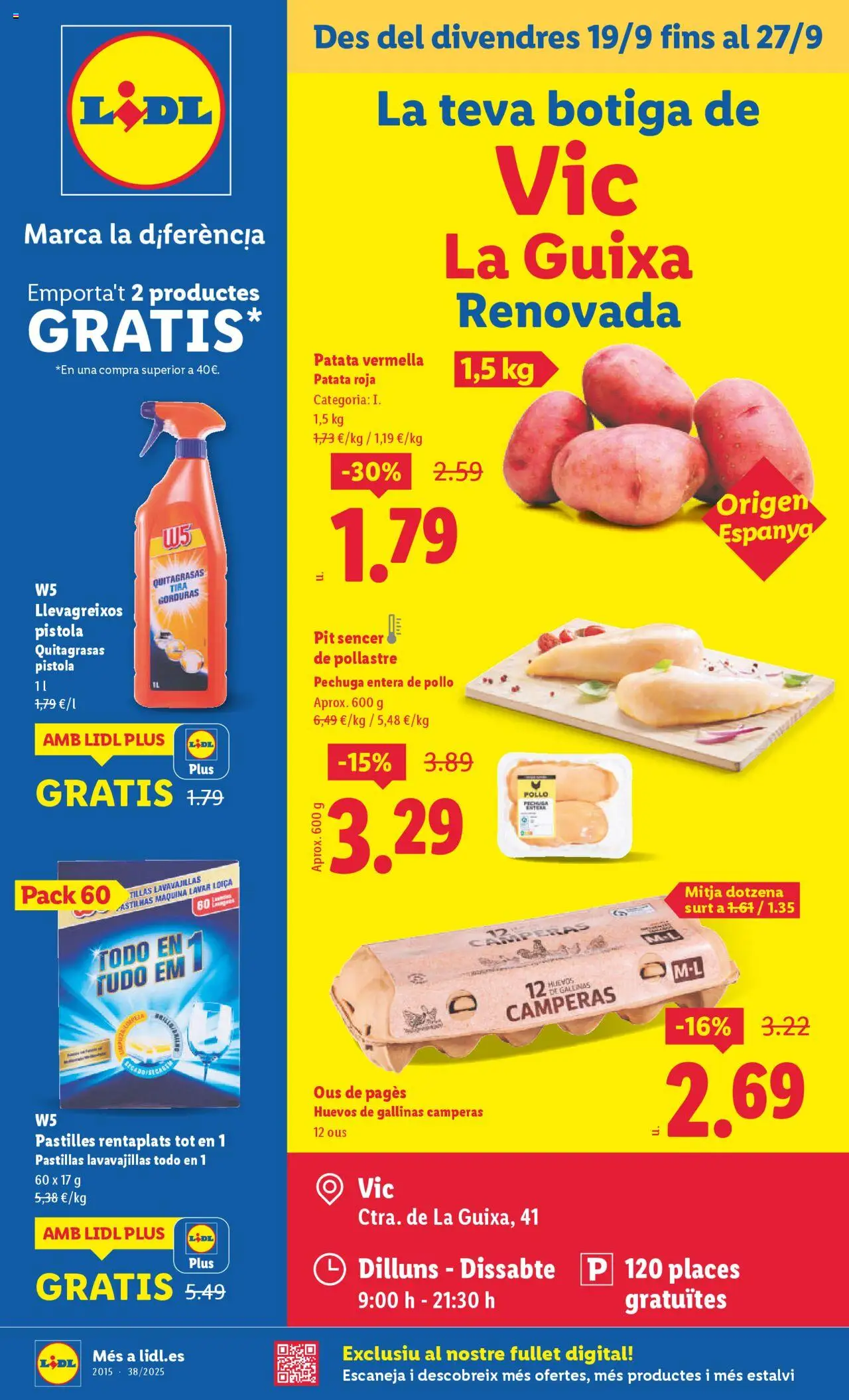 Lidl - La Guixa │ válido desde el 19.09.2025 | Página: 1 | Productos: Patata roja, Huevos, Pastillas lavavajillas, Lavavajillas