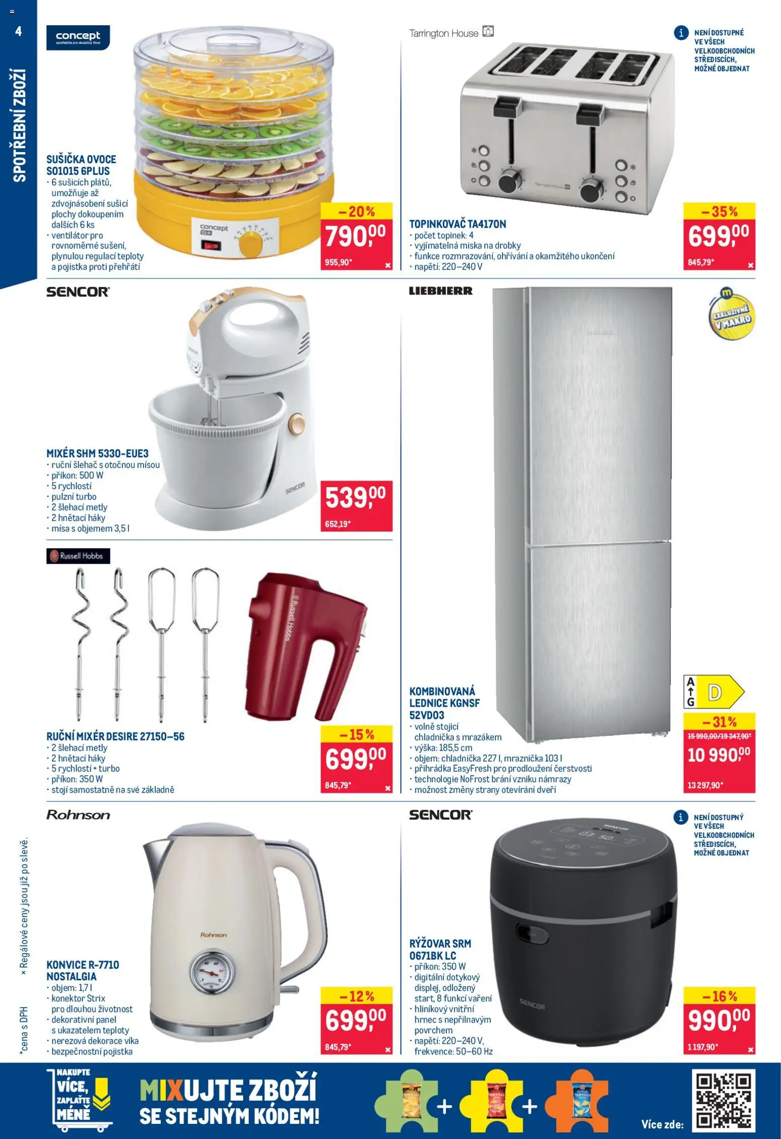 Makro leták - Spotřební zboží od 03.12.2025 | Strana: 4 | Produkty: Rýžovar, Hrnec, Chladnička, Russell Hobbs