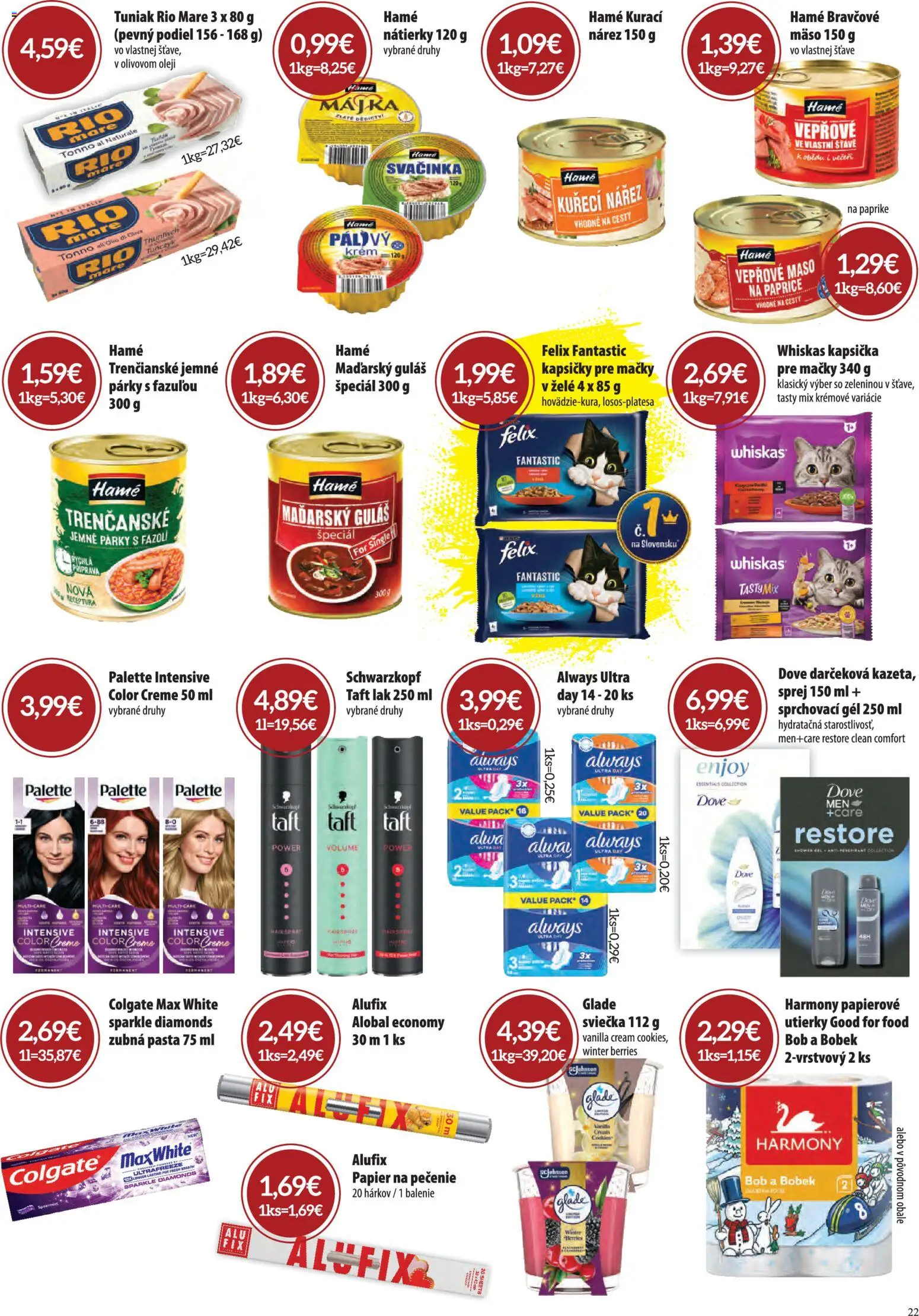 Nové CBA Komfos akcie – leták je platný od 06.11.2025 | Strana: 22 | Produkty: Tuniak, Zubná pasta, Krém, Párky