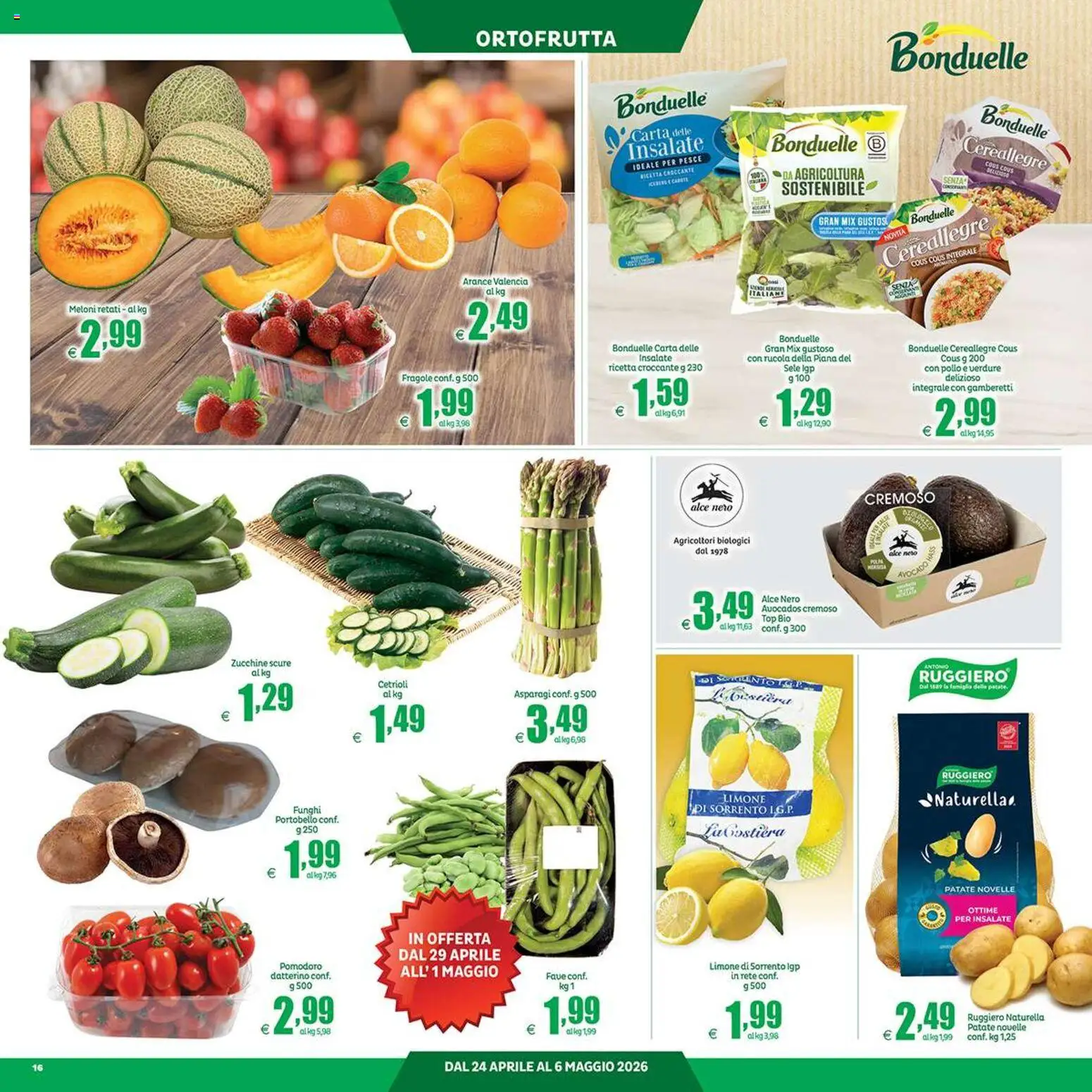 Volantino Elite Supermercati del 24.04.2026 | Pagina: 16 | Prodotti: Rucola, Fragole, Limone, Zucchine