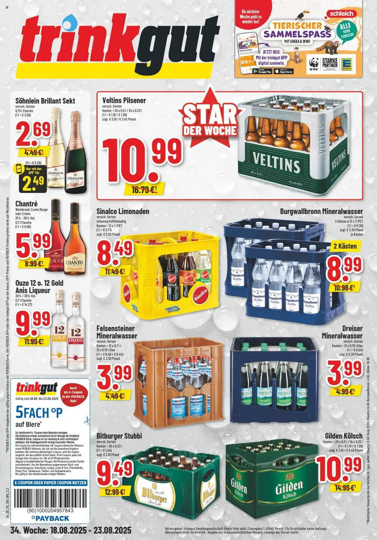 Trinkgut Prospekt 	 - gültig ab dem 18.08.2025 | Seite: 1 | Produkte: Mineralwasser, Chantré, Telefon, Veltins
