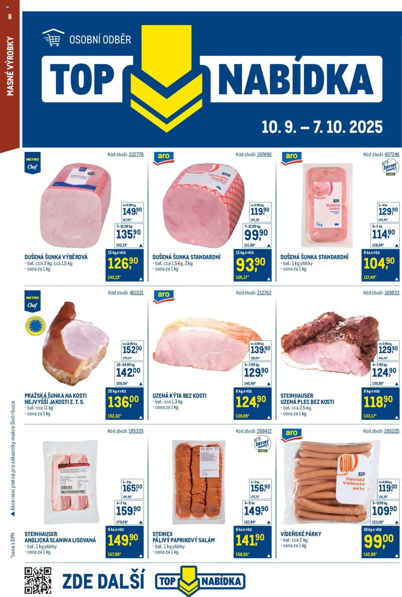 Makro leták - Gastronomie od 24.09.2025 | Strana: 8 | Produkty: Vídeňské párky, Párky, Kýta bez kosti, Slanina